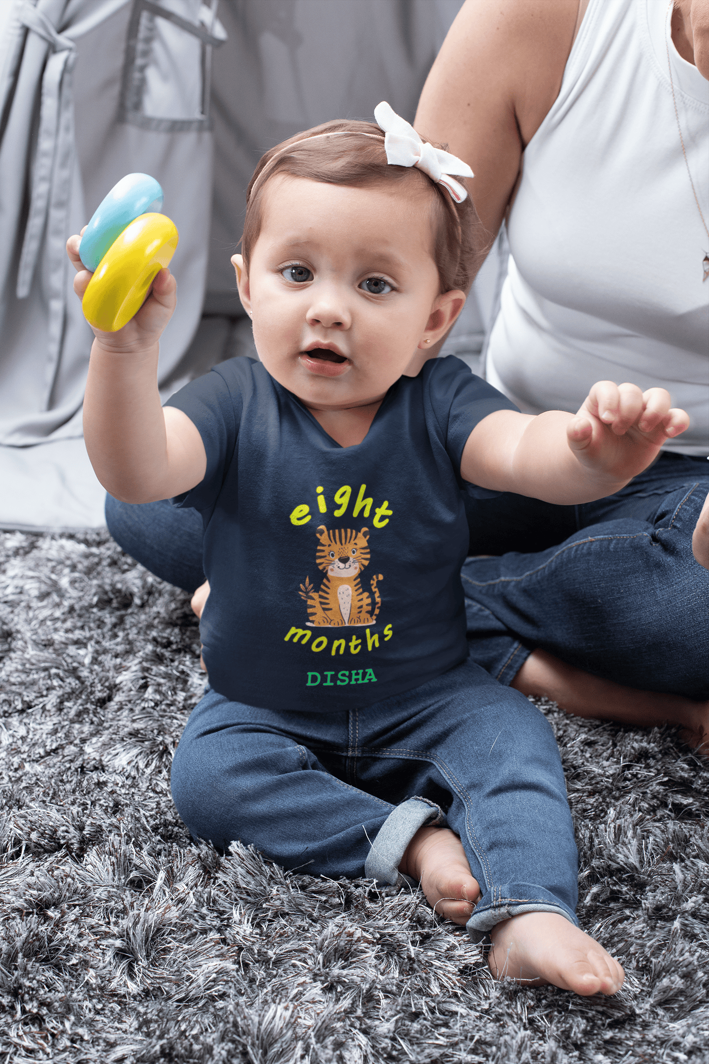 Custom Name Eight Month Birthday Half Sleeves T-Shirt For Girls -FunkyTeesClub
