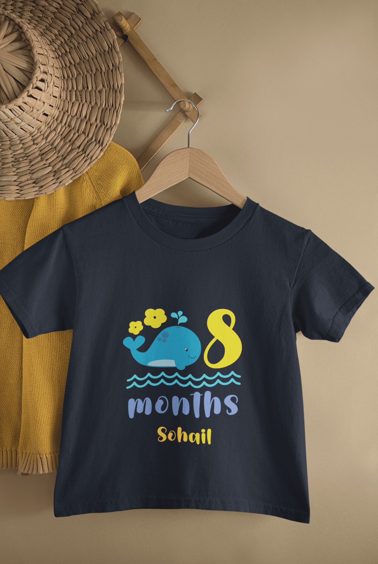 Custom Name Eight Month Birthday Cute Half Sleeves T-Shirt for Boys -FunkyTeesClub