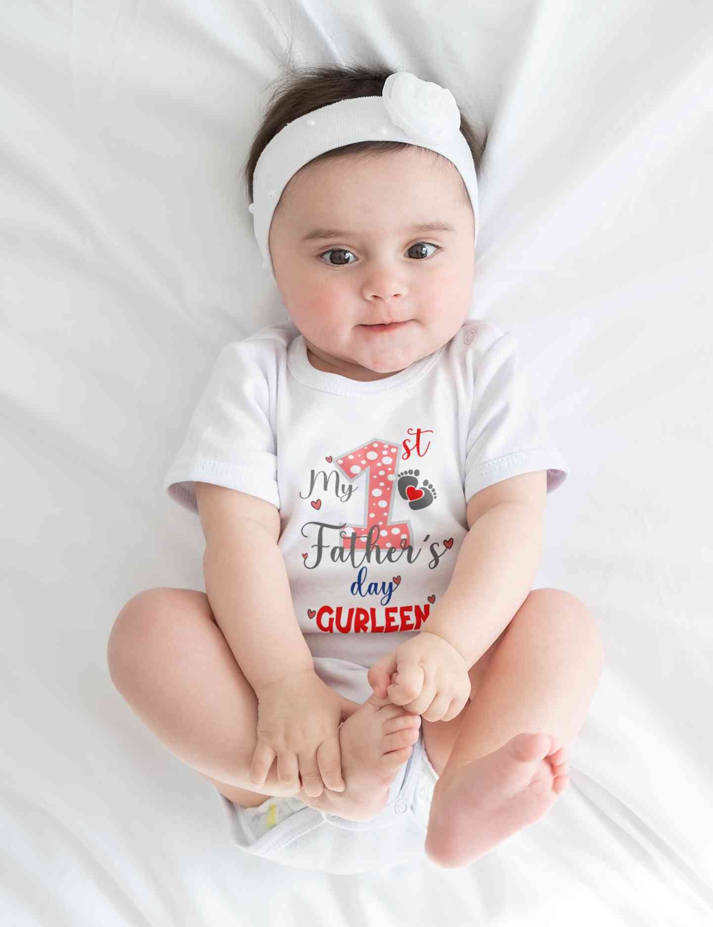 Custom Name First Fathers Day Rompers for Baby Girl- FunkyTeesClub