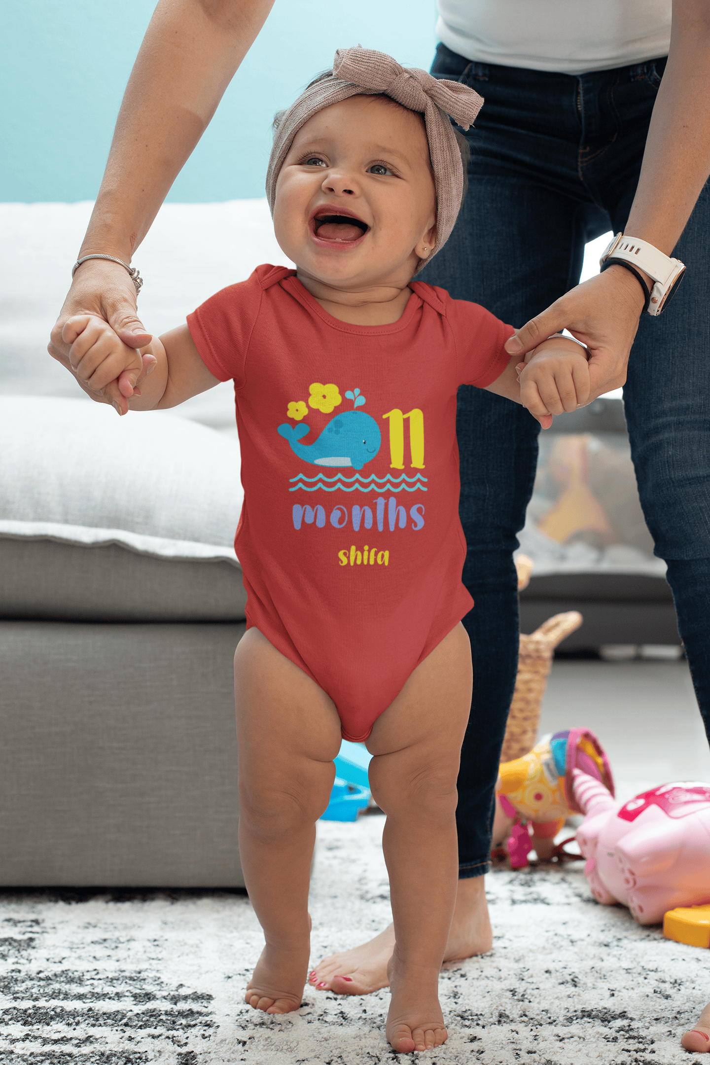 Custom Name Eleventh Month Rompers for Baby Girl- FunkyTeesClub