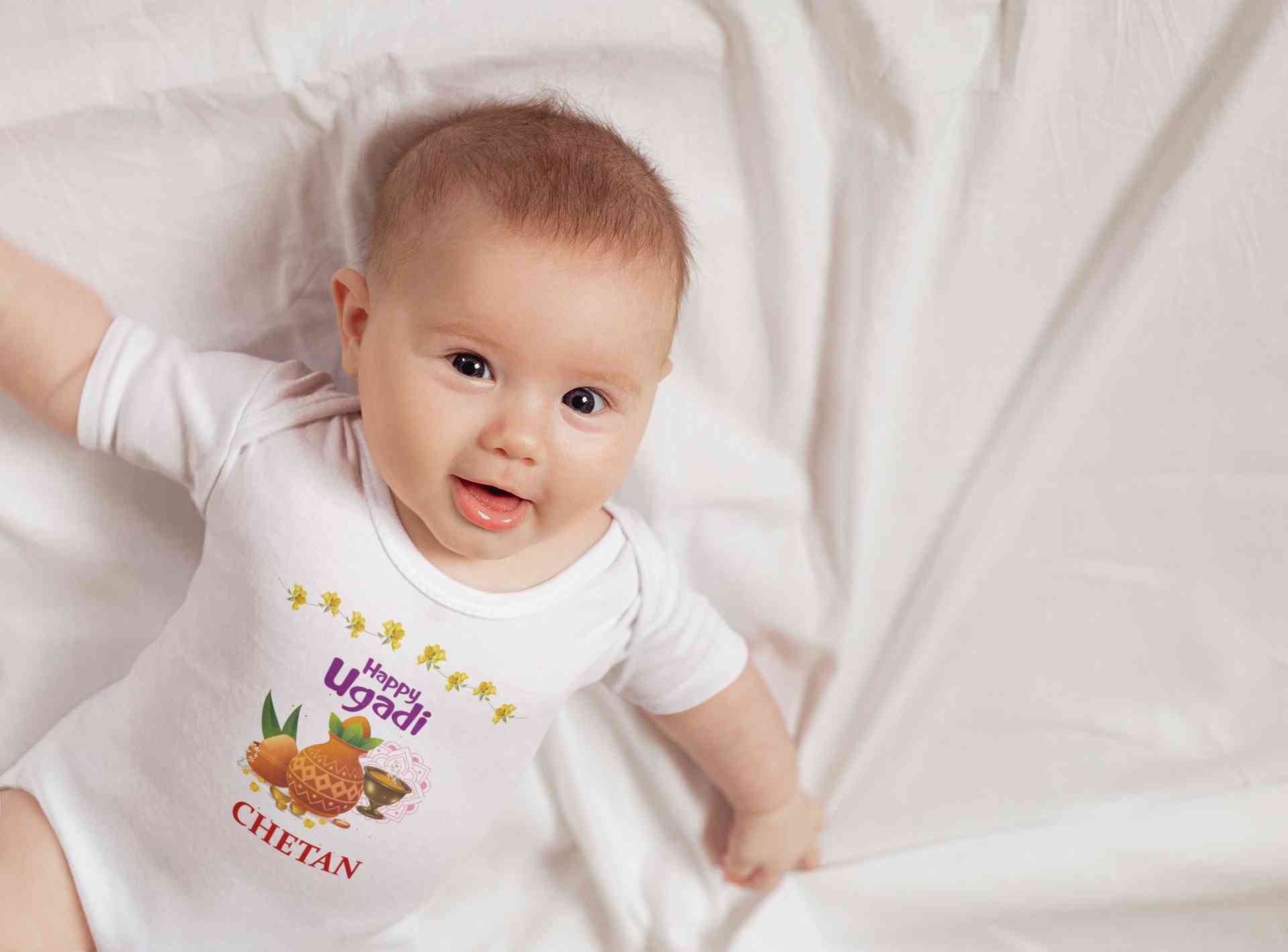 Custom Name Happy Ugadi Rompers for Baby Boy- FunkyTeesClub