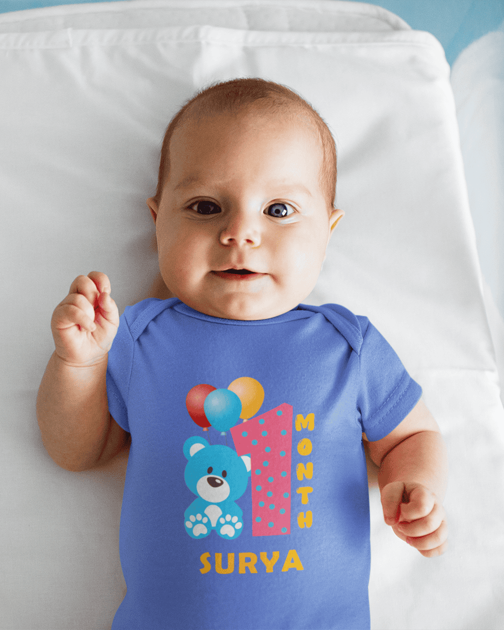 Custom Name First Month Rompers for Baby Boy- FunkyTeesClub