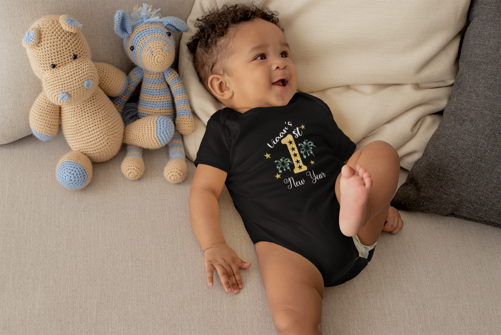 Custom Name First New Year Rompers for Baby Boy- FunkyTeesClub