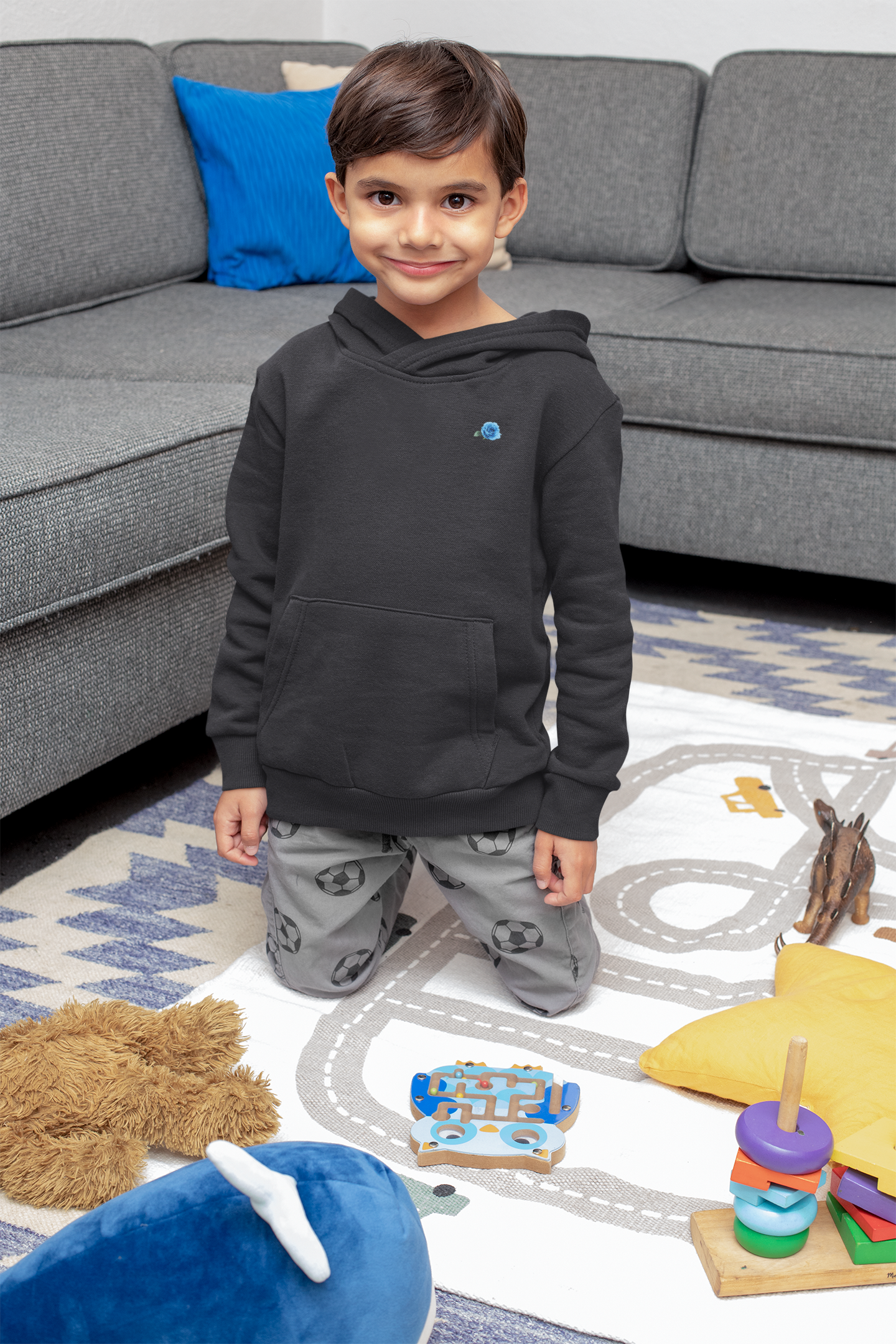 Blue Rose Minimal Boy Hoodies-FunkyTeesClub
