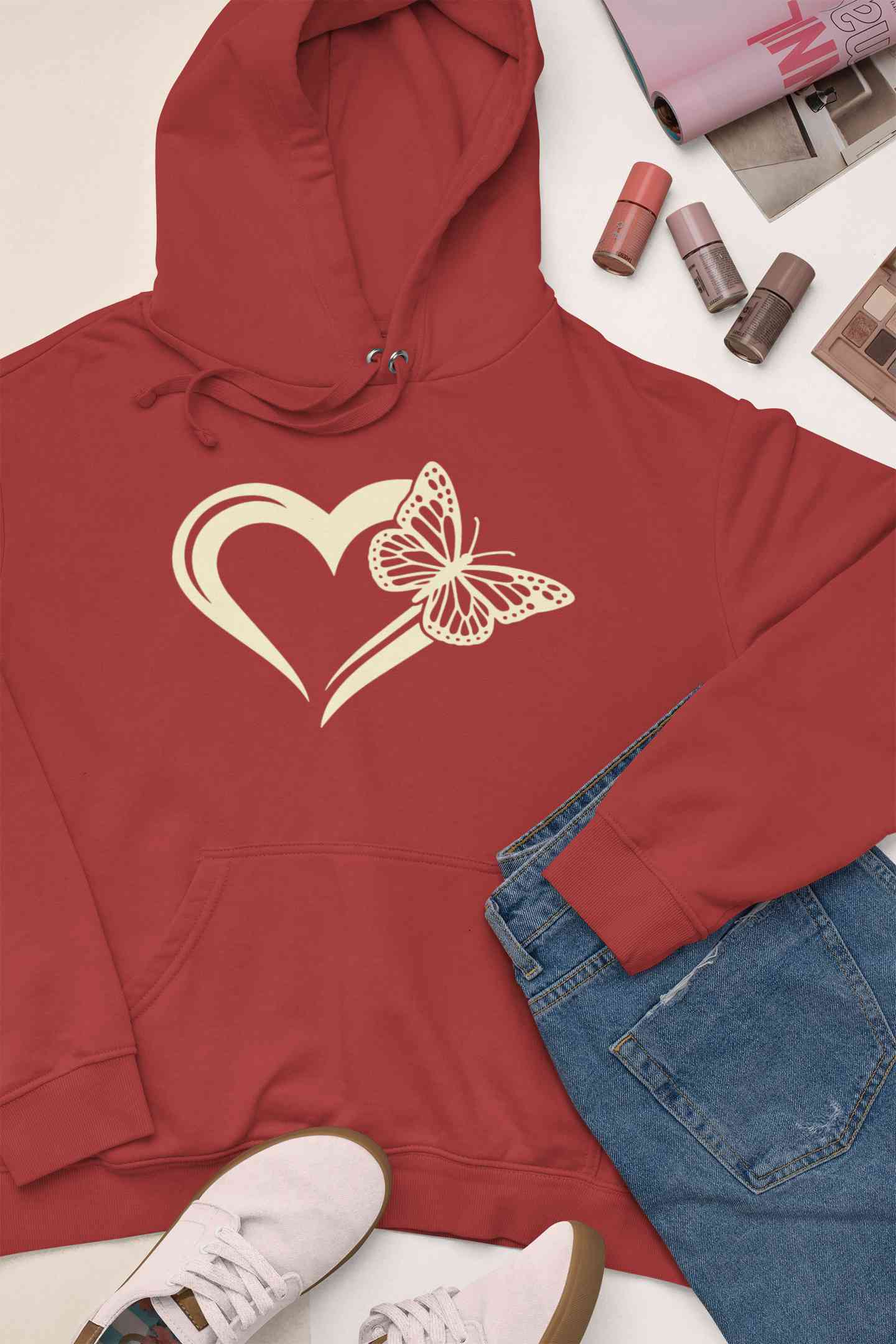 Heart Butterfly Vector Hoodies for Women-FunkyTeesClub