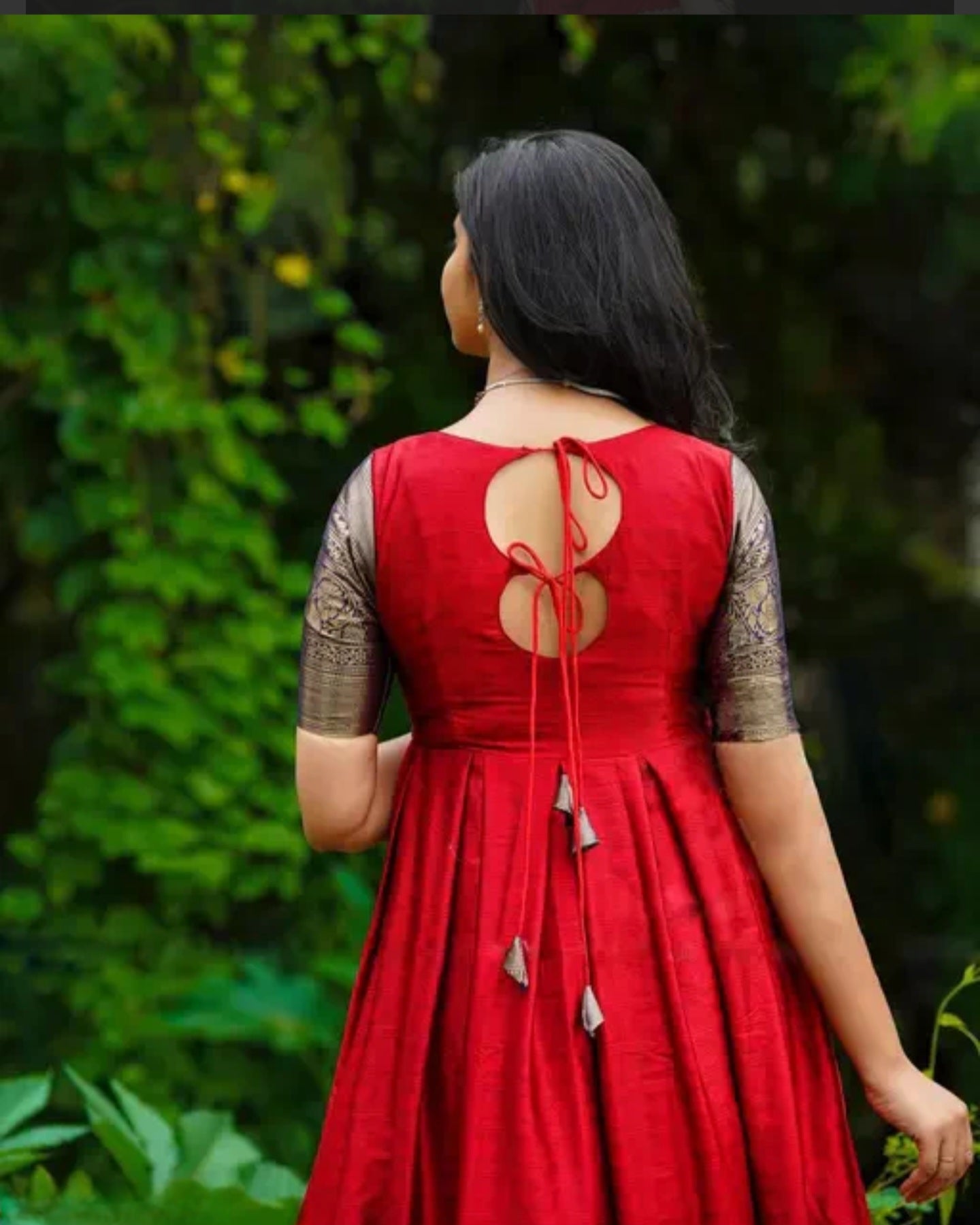 Pleasance Tomato Red Colored Festive Wear Weaving Jacquard Silk Gown-FunkyTeesClub