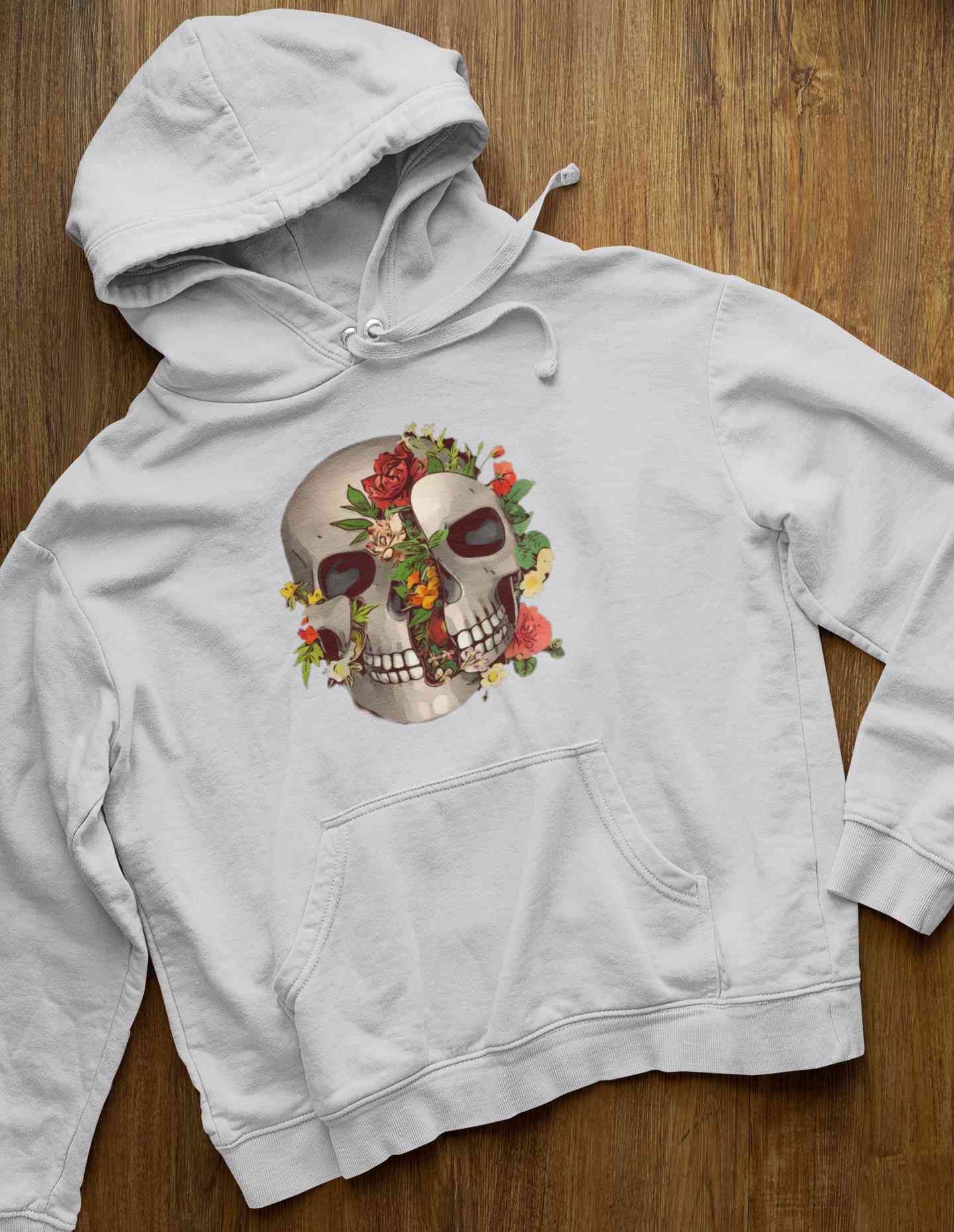 Floral And Skull Print Men Hoodies-FunkyTeesClub
