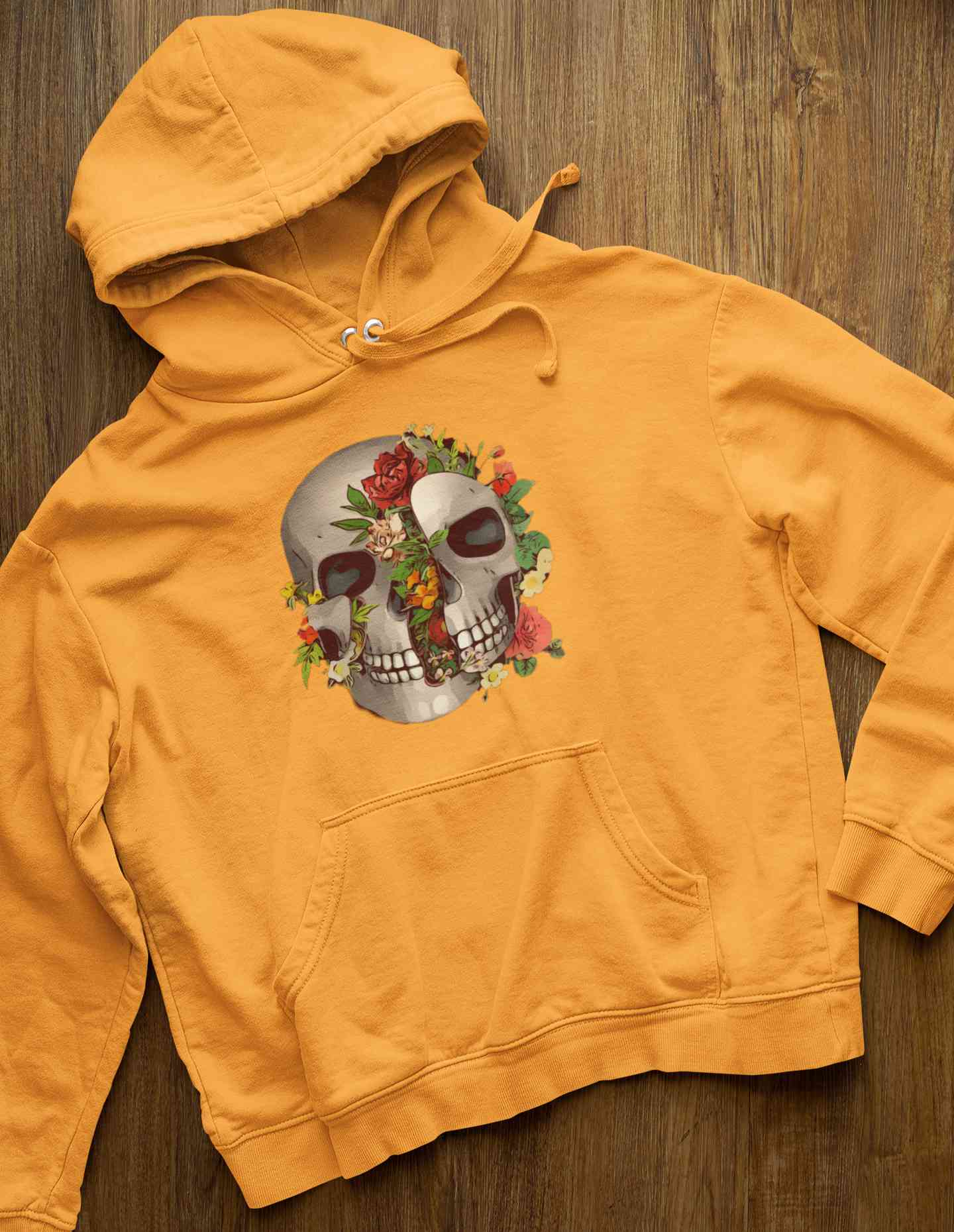 Floral And Skull Print Men Hoodies-FunkyTeesClub