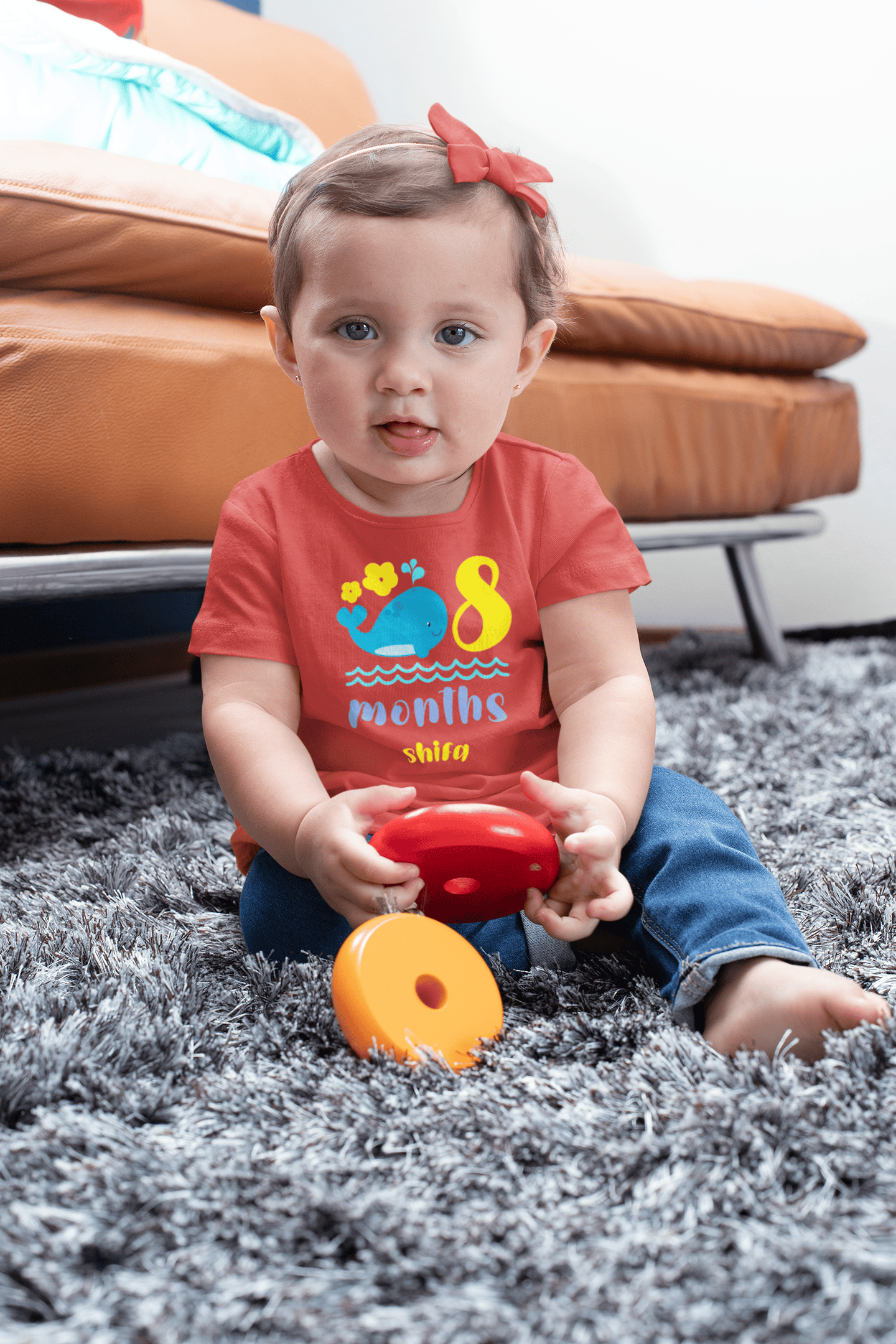 Custom Name Eight Month Birthday Cute Half Sleeves T-Shirt For Girls -FunkyTeesClub
