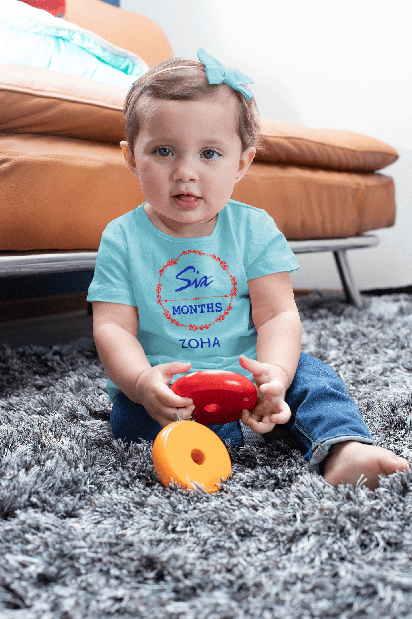 Custom Name Six Month Birthday Half Sleeves T-Shirt For Girls -FunkyTeesClub