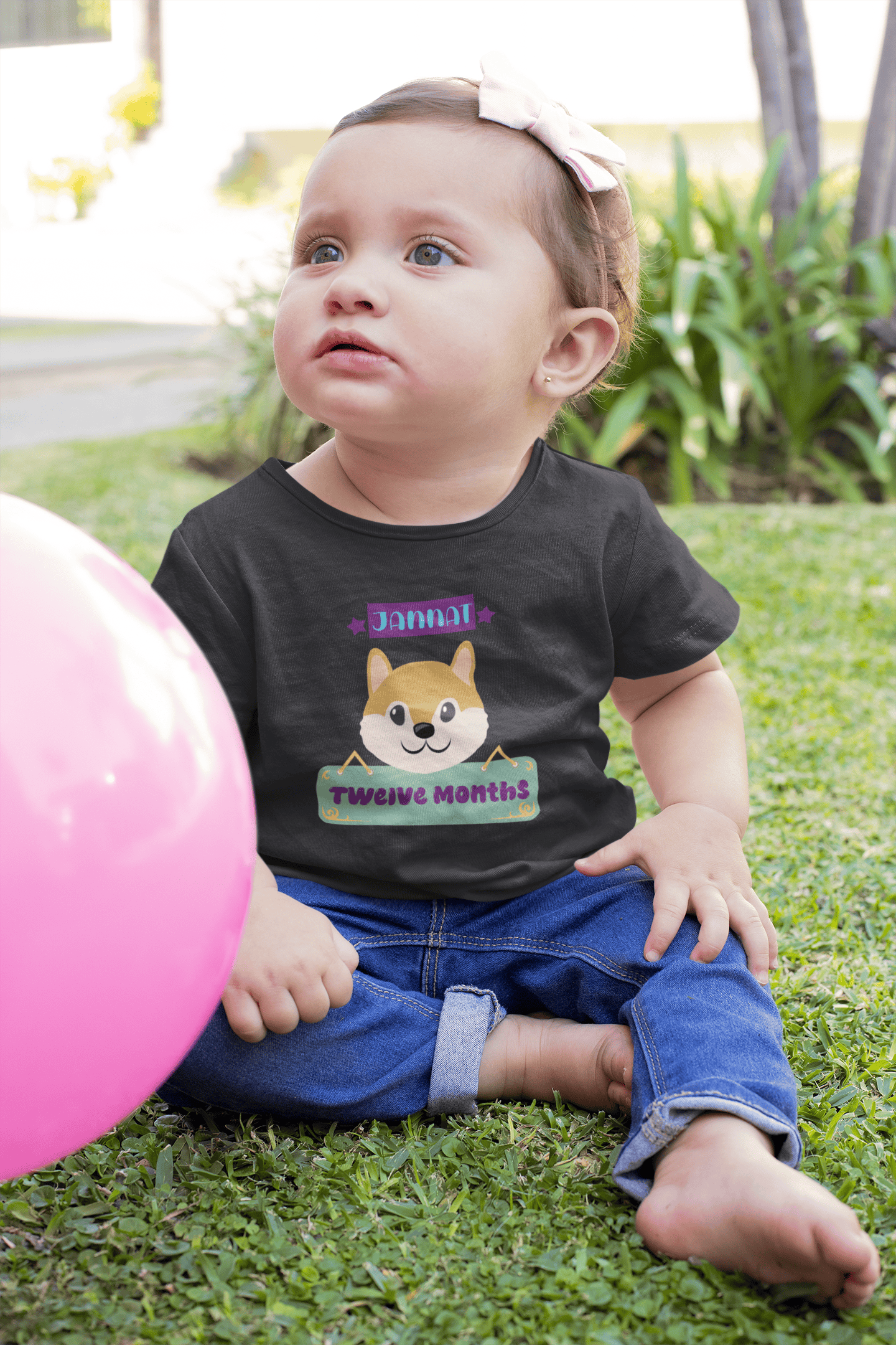 Custom Name Twelve Month Birthday Cute Half Sleeves T-Shirt For Girls -FunkyTeesClub