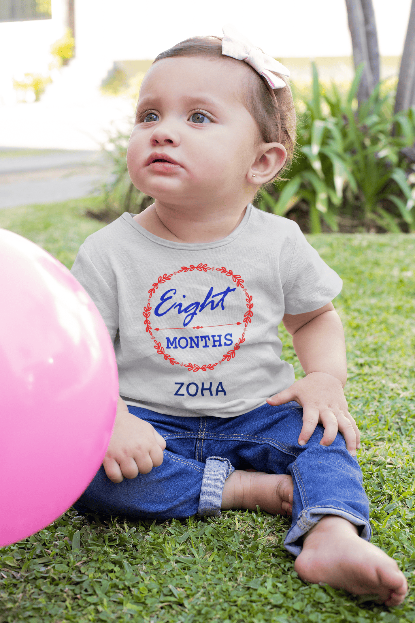 Custom Name Eight Month Birthday Half Sleeves T-Shirt For Girls -FunkyTeesClub