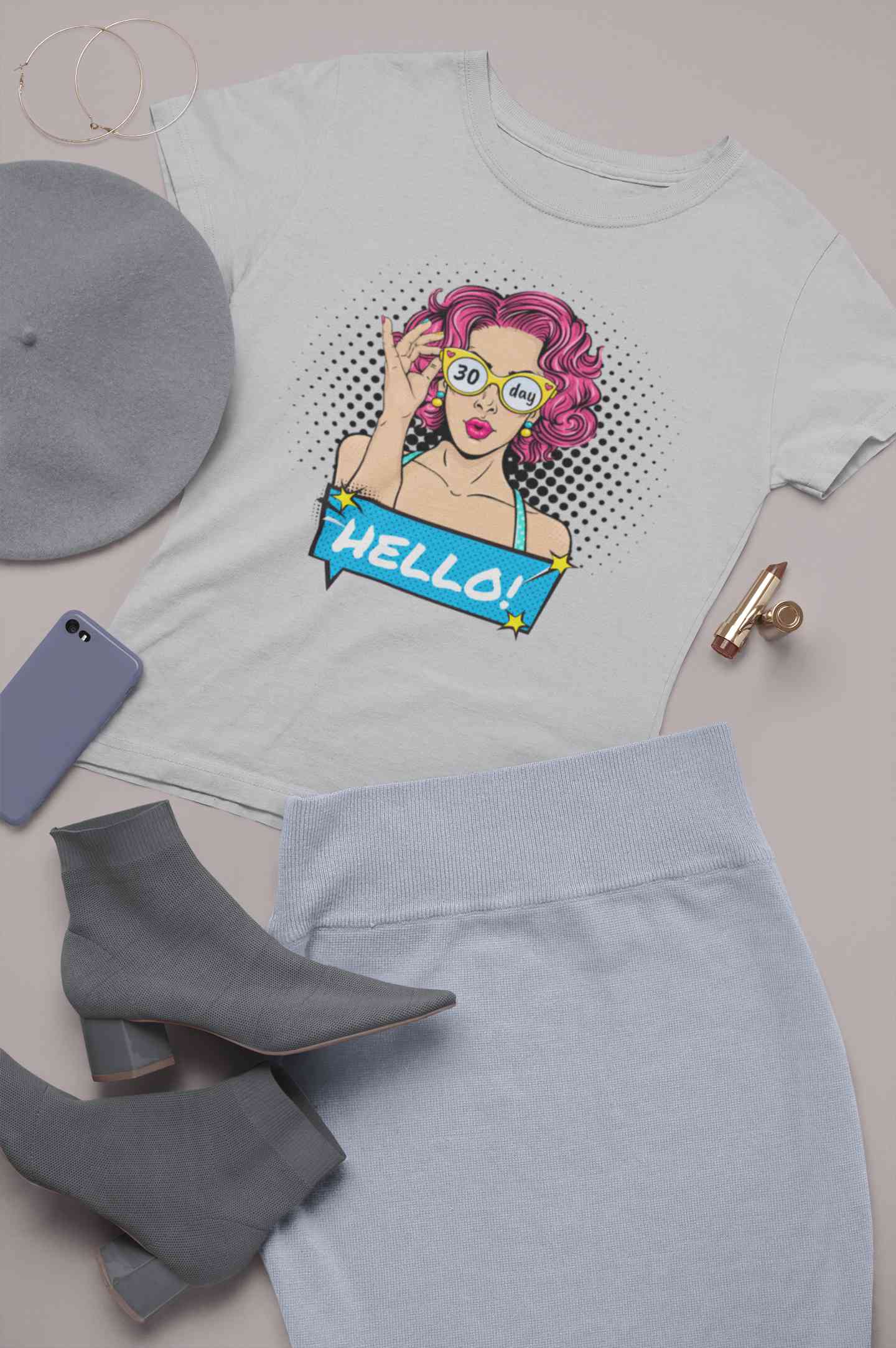 Hello Pop Art Girls Retro Illustration Women Half Sleeves T-shirt- FunkyTeesClub