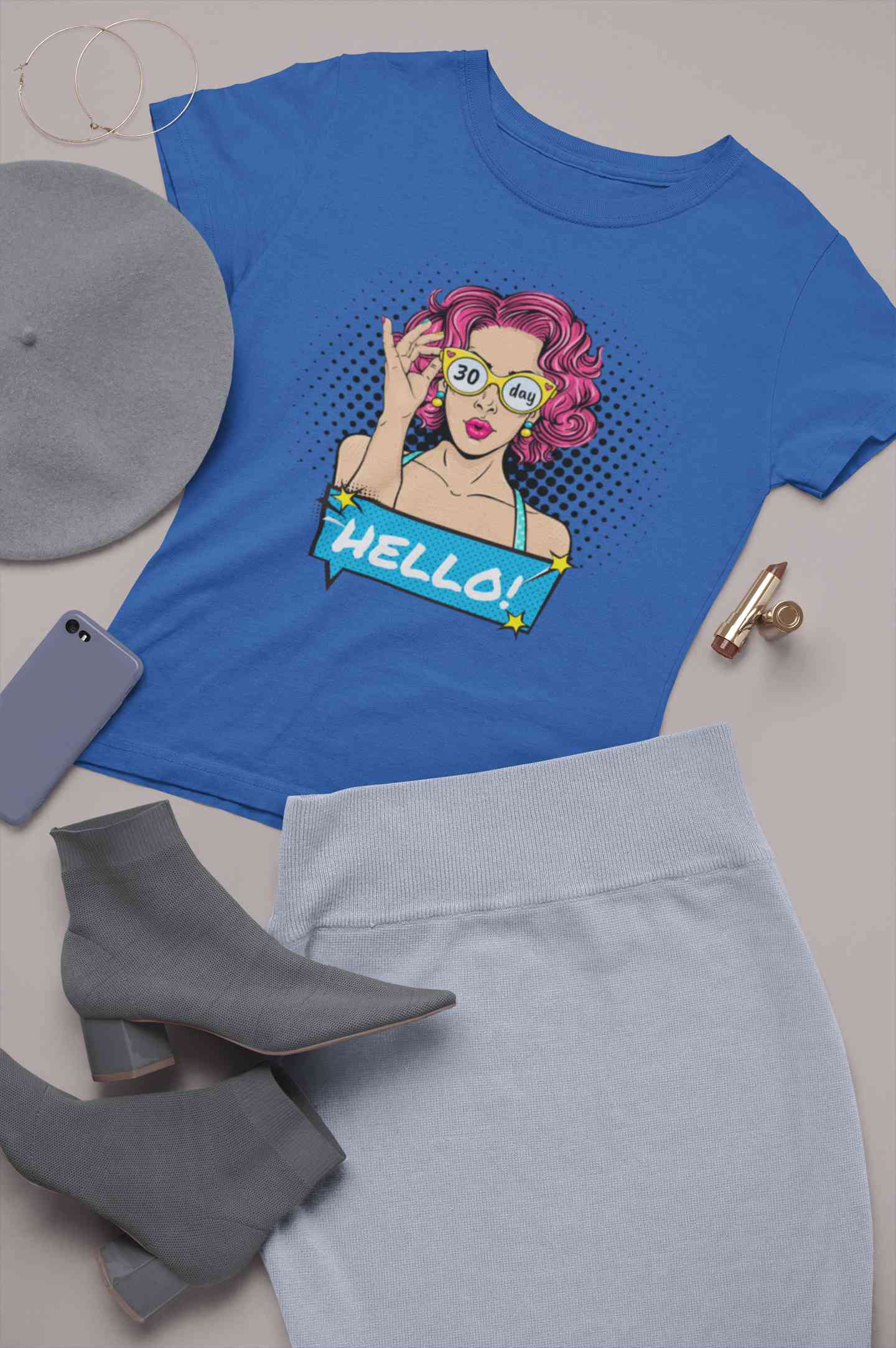 Hello Pop Art Girls Retro Illustration Women Half Sleeves T-shirt- FunkyTeesClub