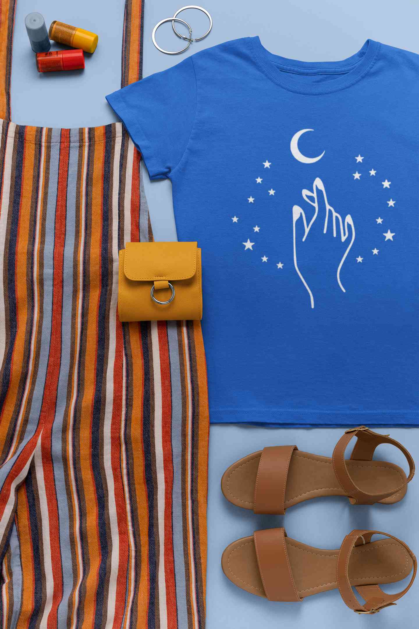 Moon And Hand Print Women Half Sleeves T-shirt- FunkyTeesClub