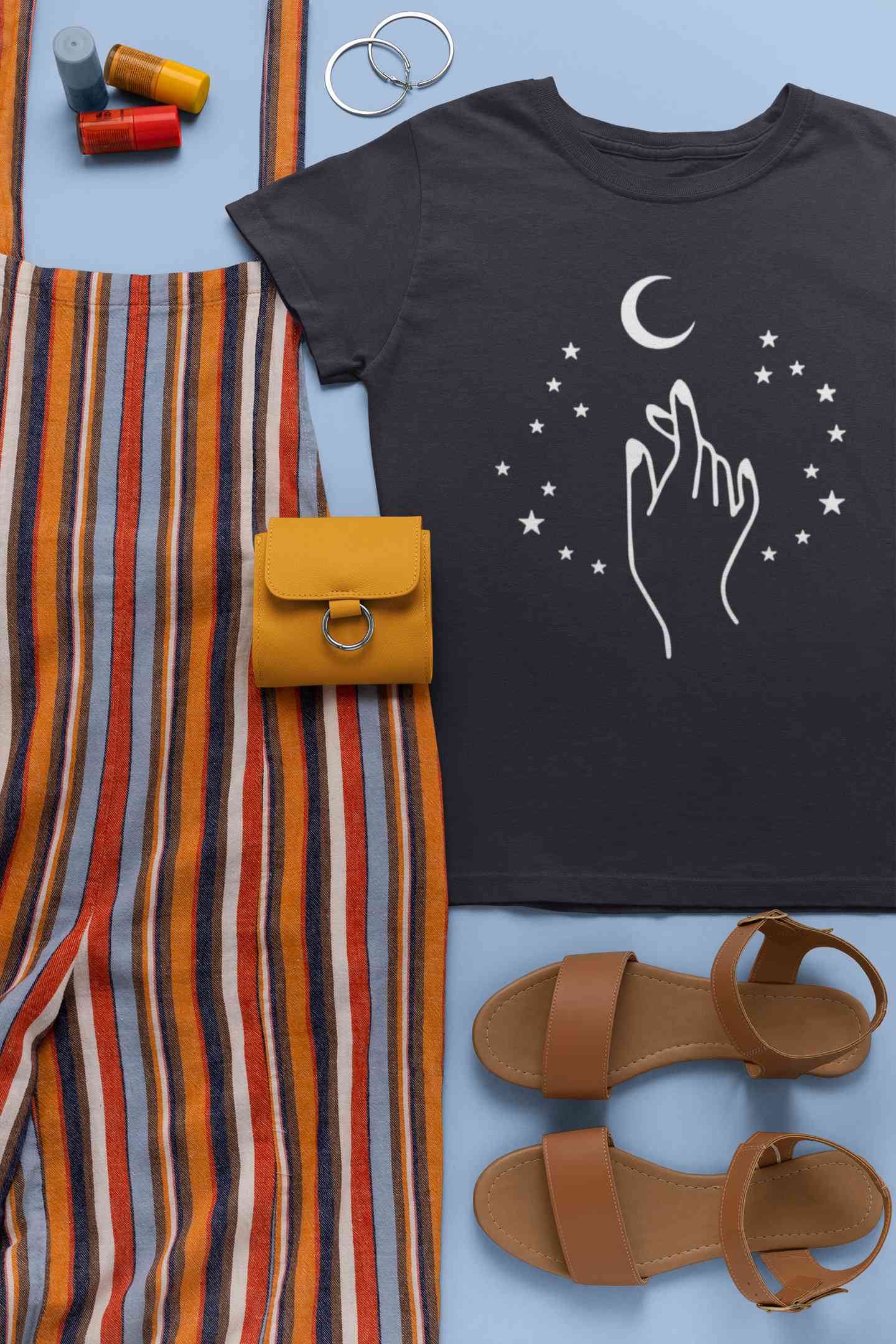 Moon And Hand Print Women Half Sleeves T-shirt- FunkyTeesClub