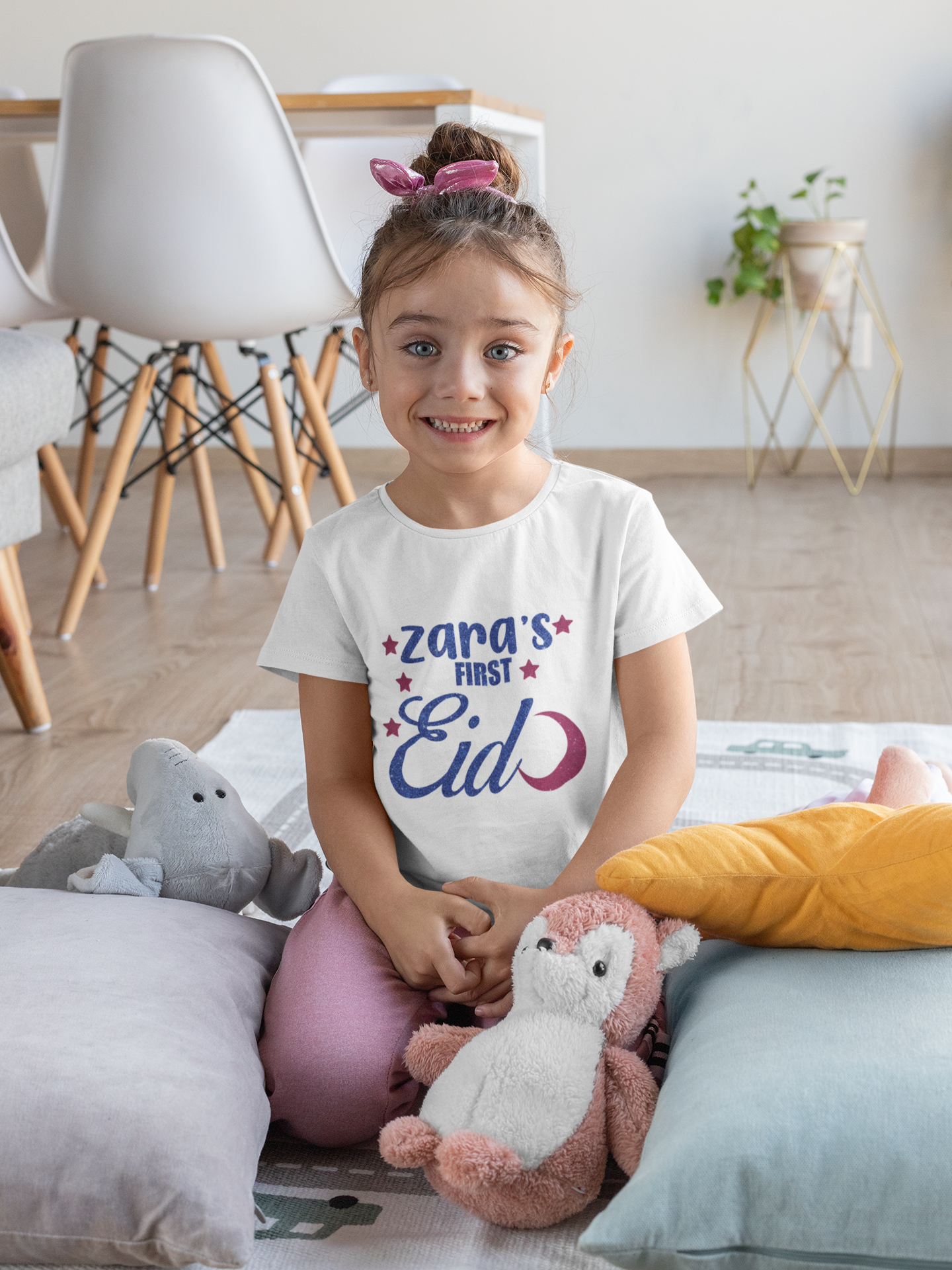 1st Eid Custom Name Half Sleeves T-Shirt For Girls -FunkyTeesClub