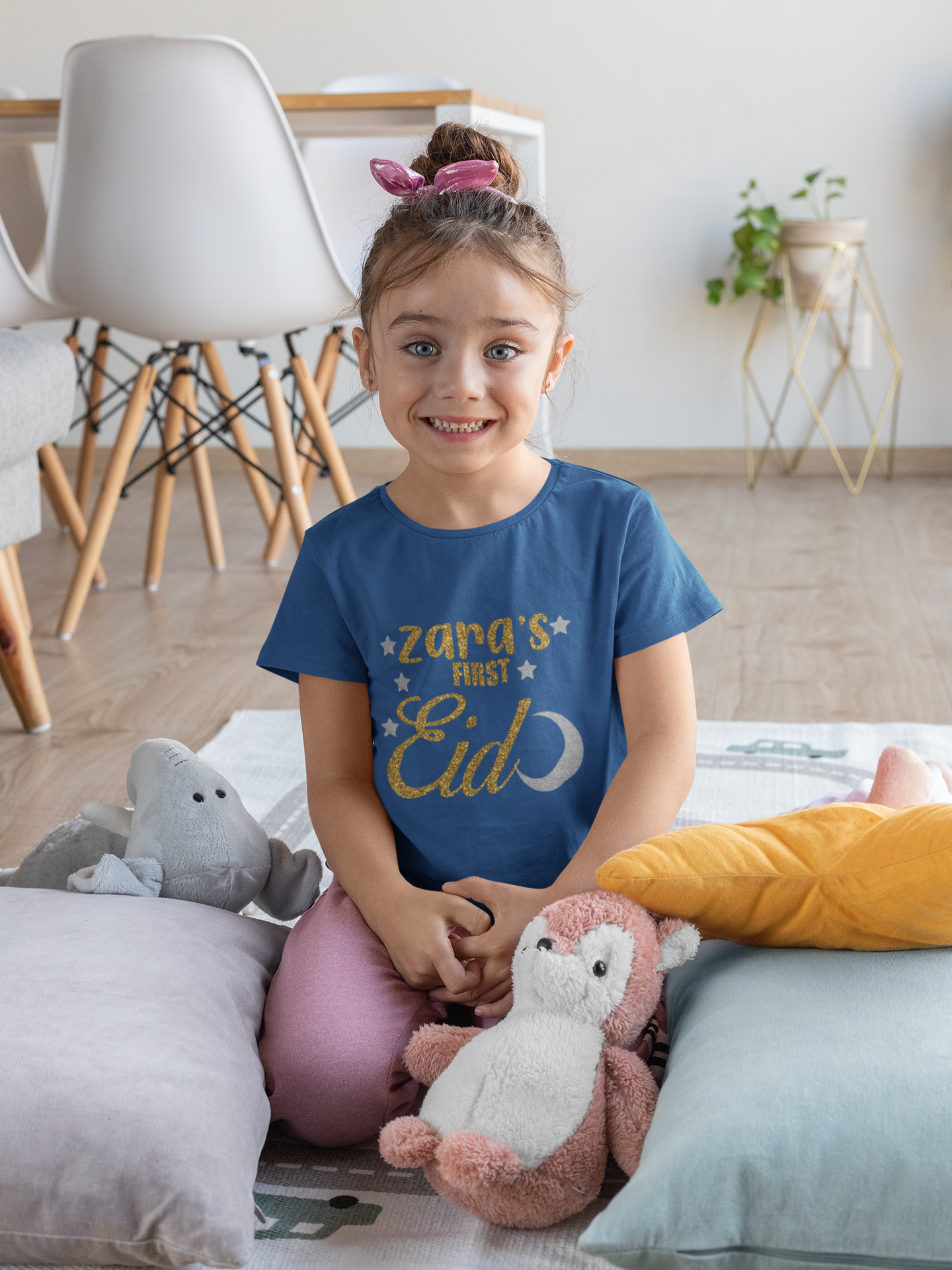1st Eid Custom Name Half Sleeves T-Shirt For Girls -FunkyTeesClub