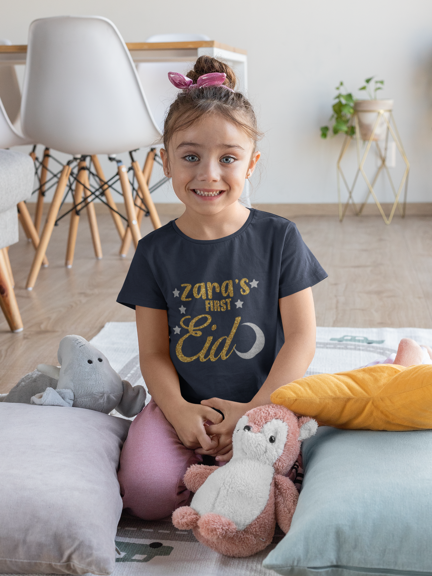 1st Eid Custom Name Half Sleeves T-Shirt For Girls -FunkyTeesClub