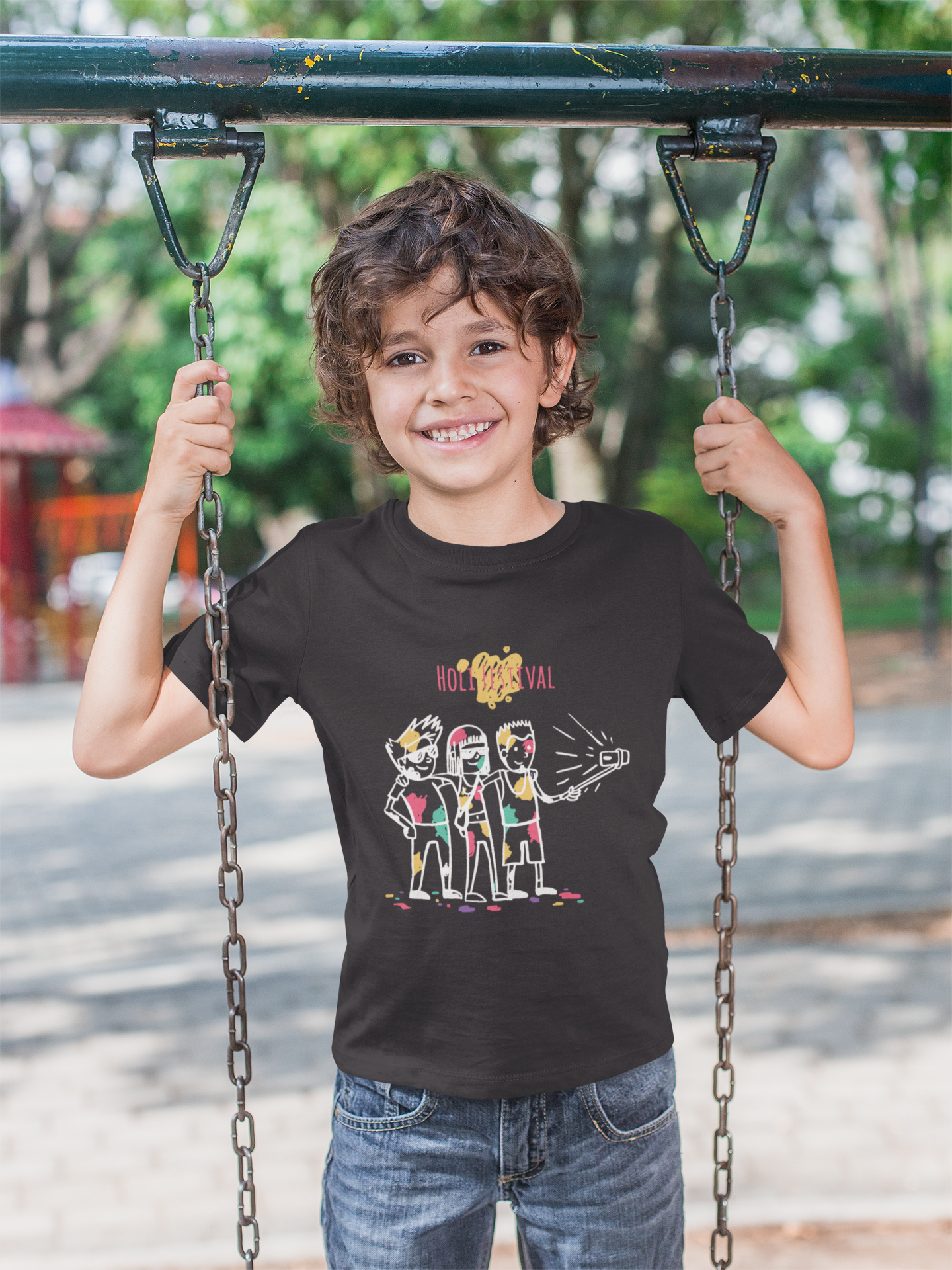 Friends Selfie Holi Half Sleeves T-Shirt for Boy-FunkyTeesClub