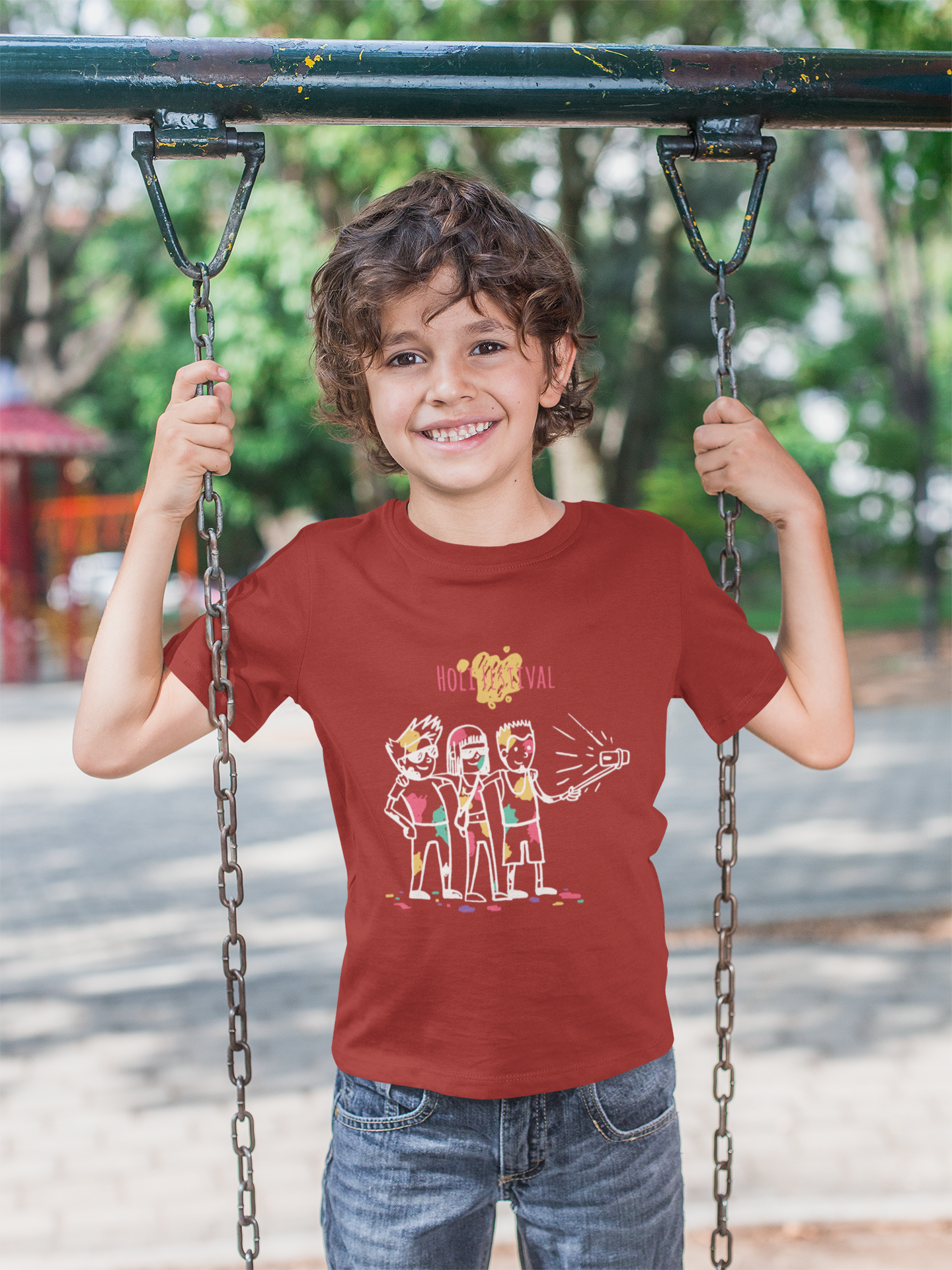Friends Selfie Holi Half Sleeves T-Shirt for Boy-FunkyTeesClub