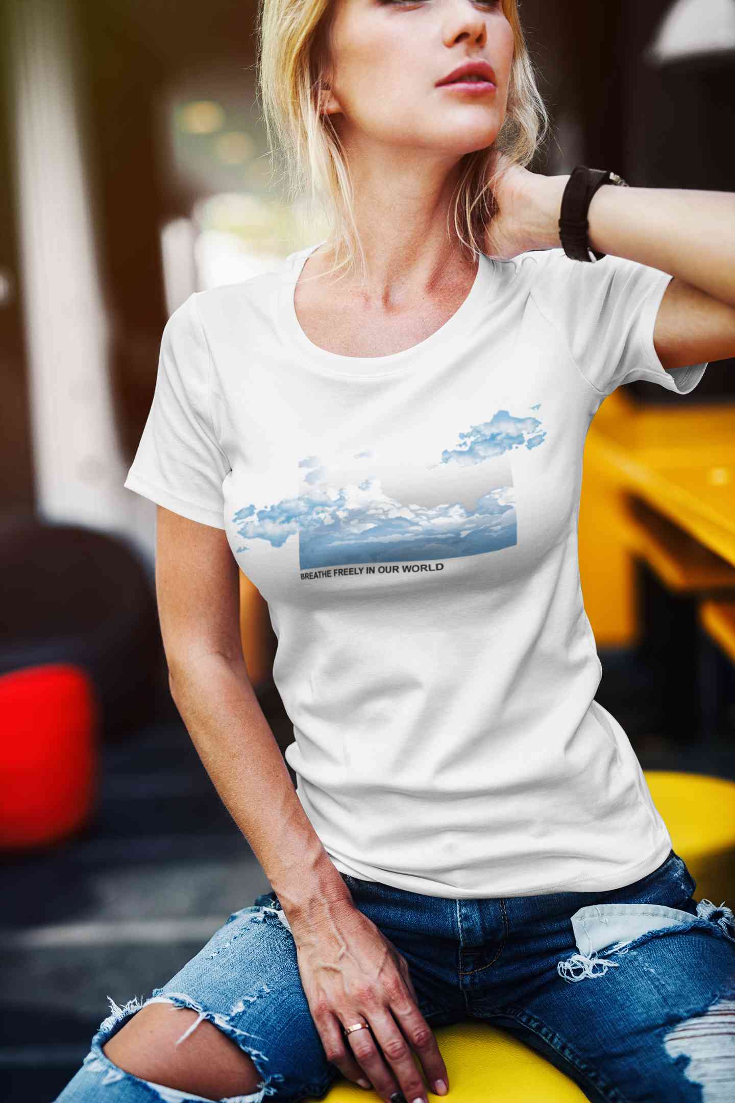 Cloud And Slogan Print Women Half Sleeves T-shirt- FunkyTeesClub