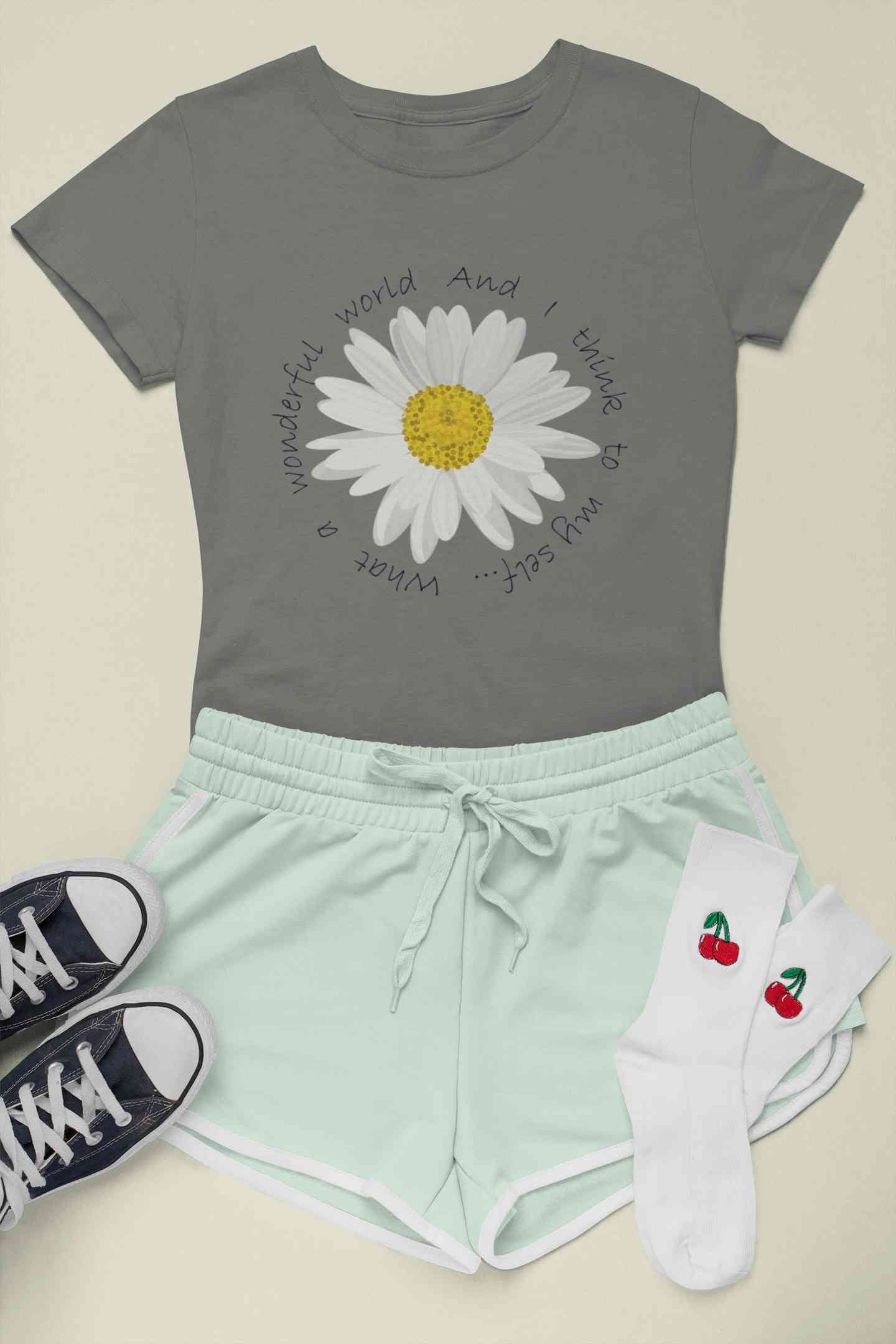 Wonderful World And I Think To My Self What A Slogan Women Half Sleeves T-shirt- FunkyTeesClub