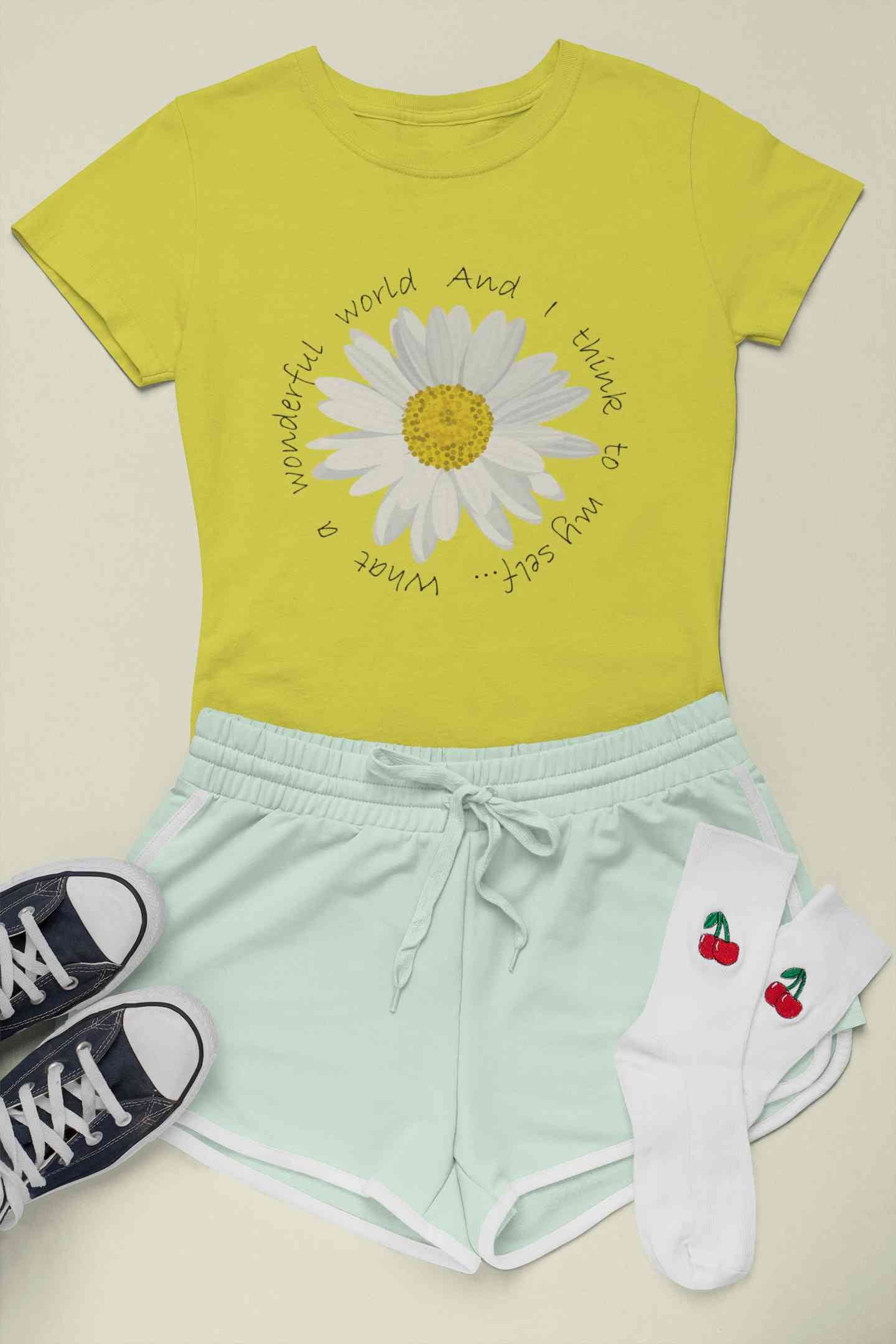 Wonderful World And I Think To My Self What A Slogan Women Half Sleeves T-shirt- FunkyTeesClub