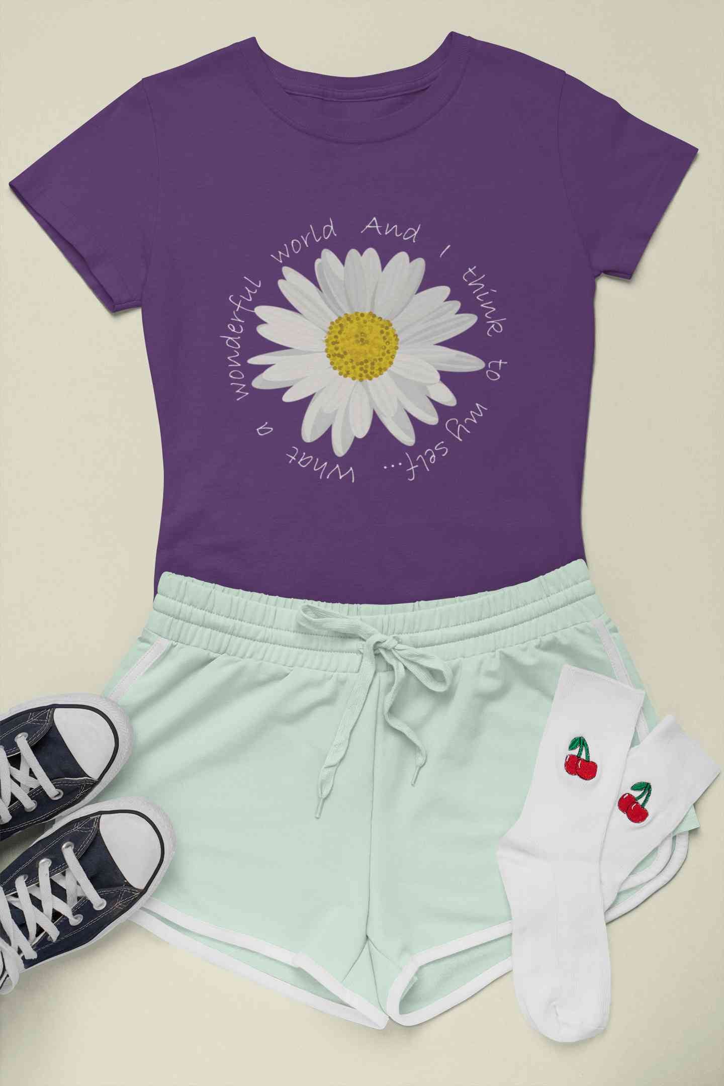 Wonderful World And I Think To My Self What A Slogan Women Half Sleeves T-shirt- FunkyTeesClub