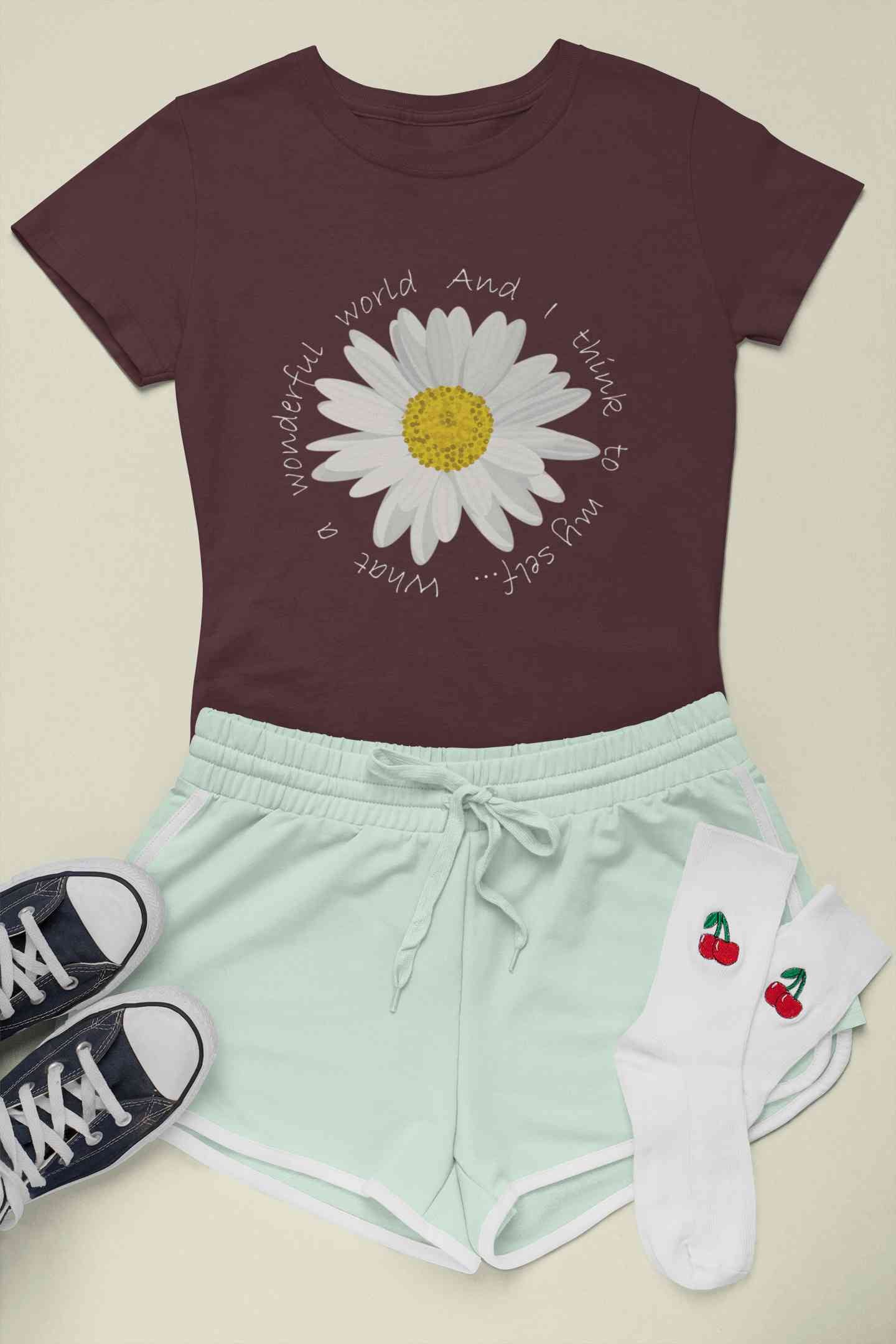Wonderful World And I Think To My Self What A Slogan Women Half Sleeves T-shirt- FunkyTeesClub