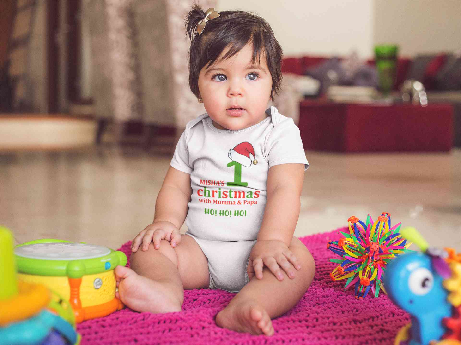 Customized Name 1st Christmas With Mumma & Papa Rompers for Baby Girl- FunkyTeesClub