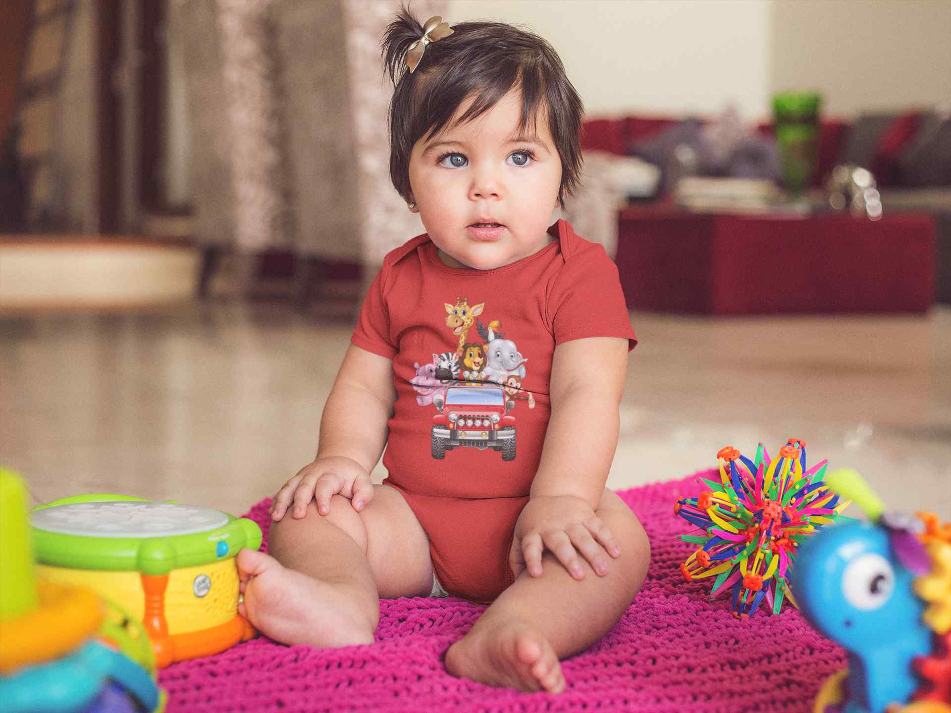Jungle Jeep Cartoon Rompers for Baby Girl- FunkyTeesClub