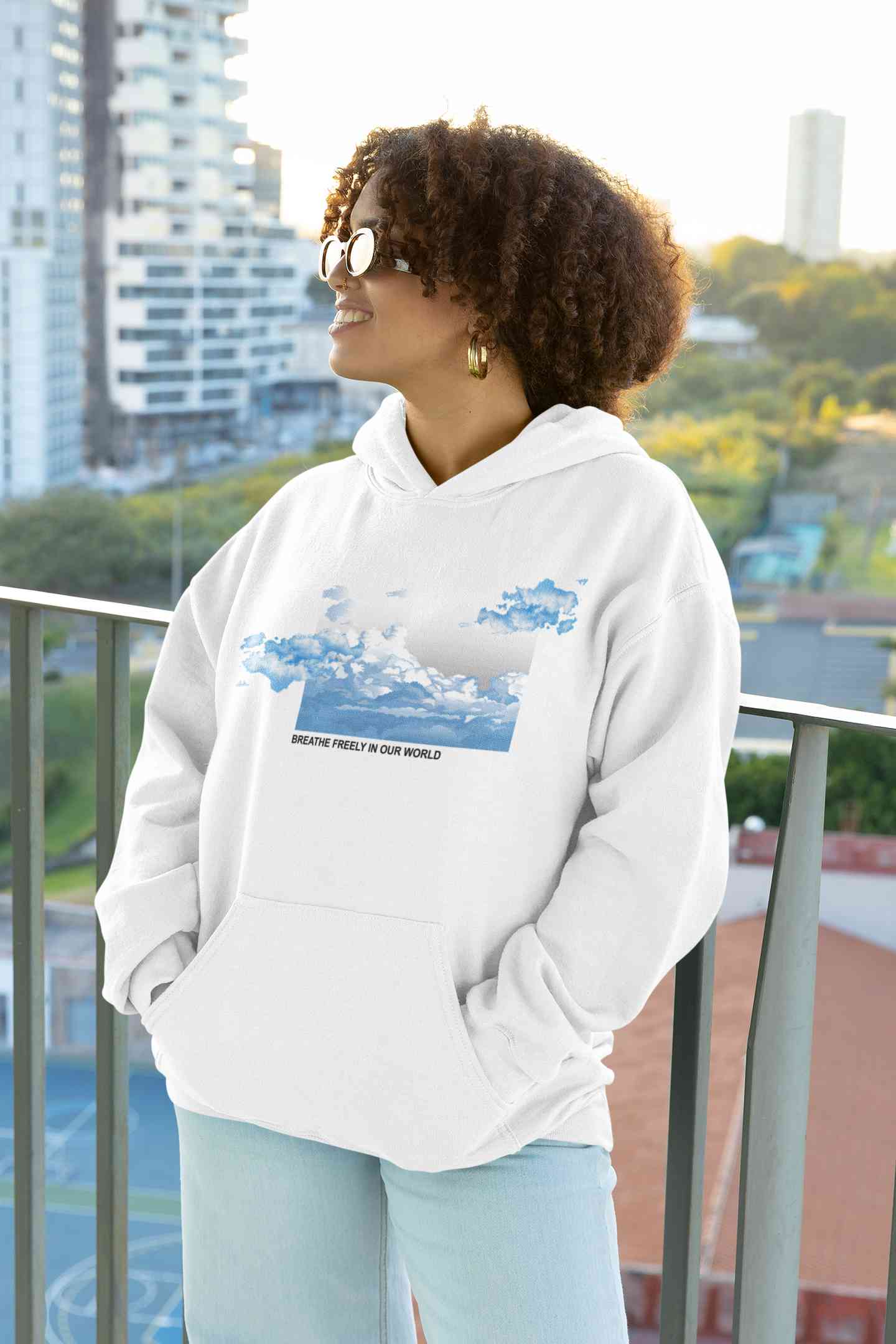 Cloud And Slogan Print Hoodies for Women-FunkyTeesClub