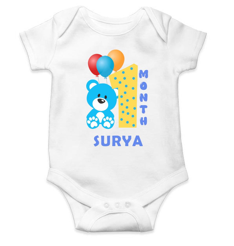 Custom Name First Month Rompers for Baby Boy- FunkyTeesClub
