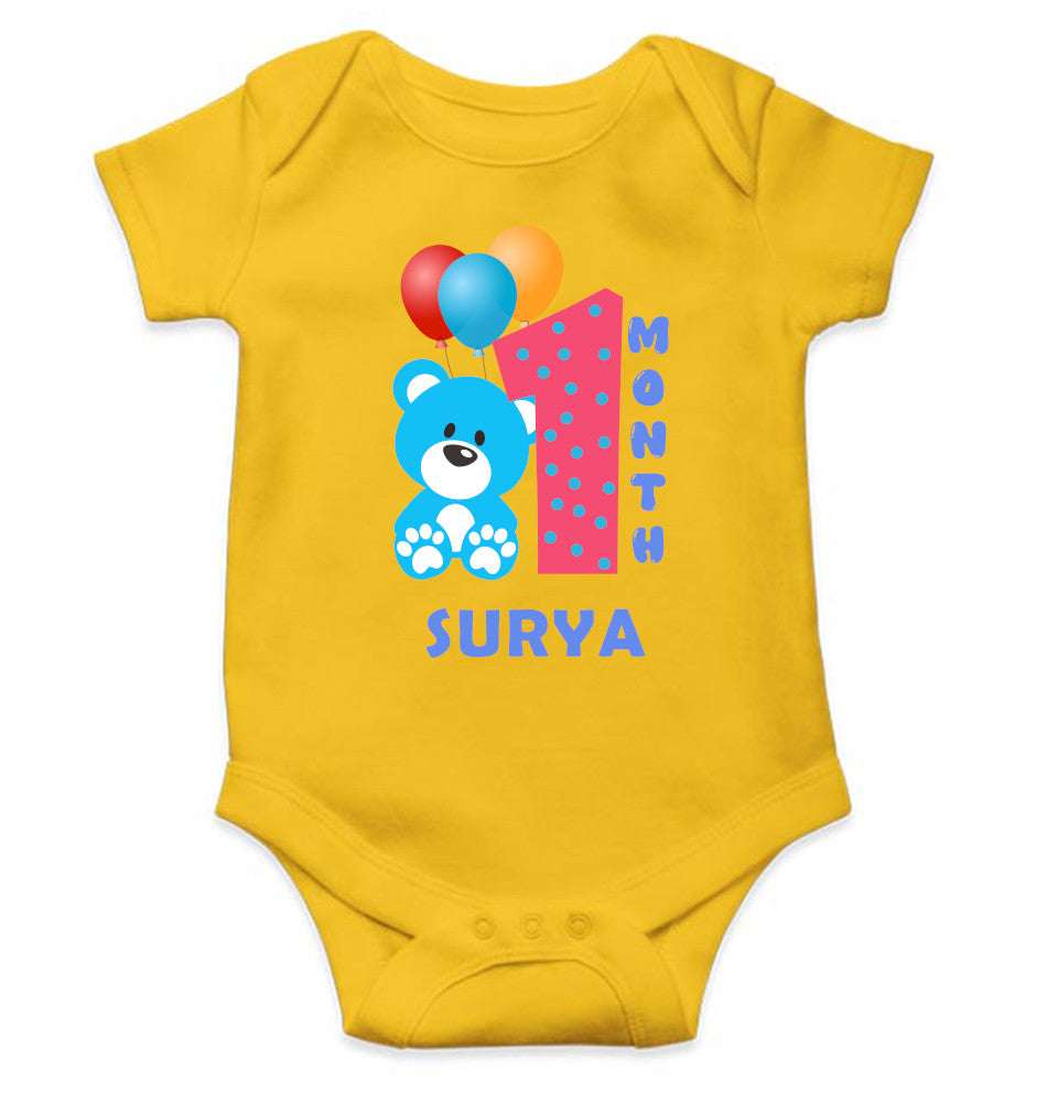 Custom Name First Month Rompers for Baby Boy- FunkyTeesClub