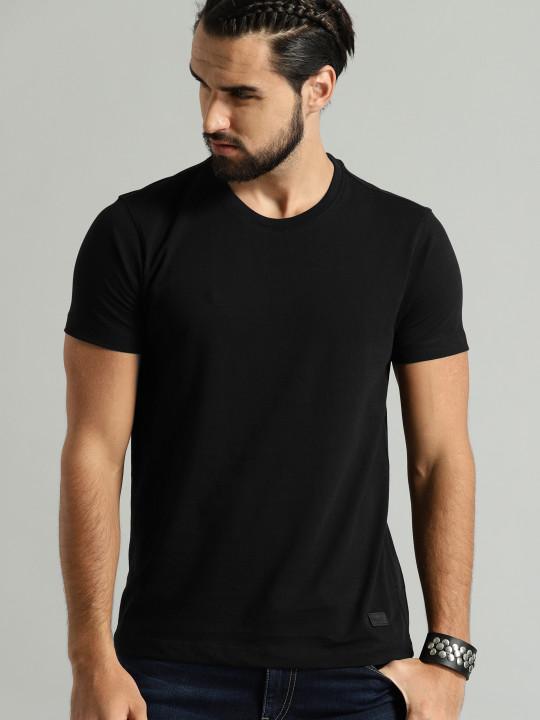 Plain black Half Sleeves T-Shirt-FunkyTeesClub