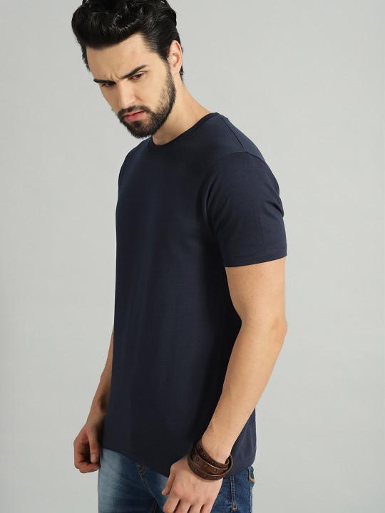 Plain Navy Blue Half Sleeves T-Shirt-FunkyTeesClub