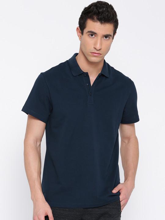Plain Navy Blue Polo T-Shirt-FunkyTeesClub