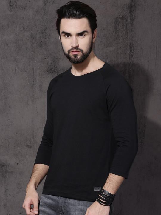 Plain black Full Sleeves T-Shirt-FunkyTeesClub