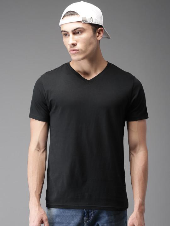 Plain black V Neck T-Shirt-FunkyTeesClub