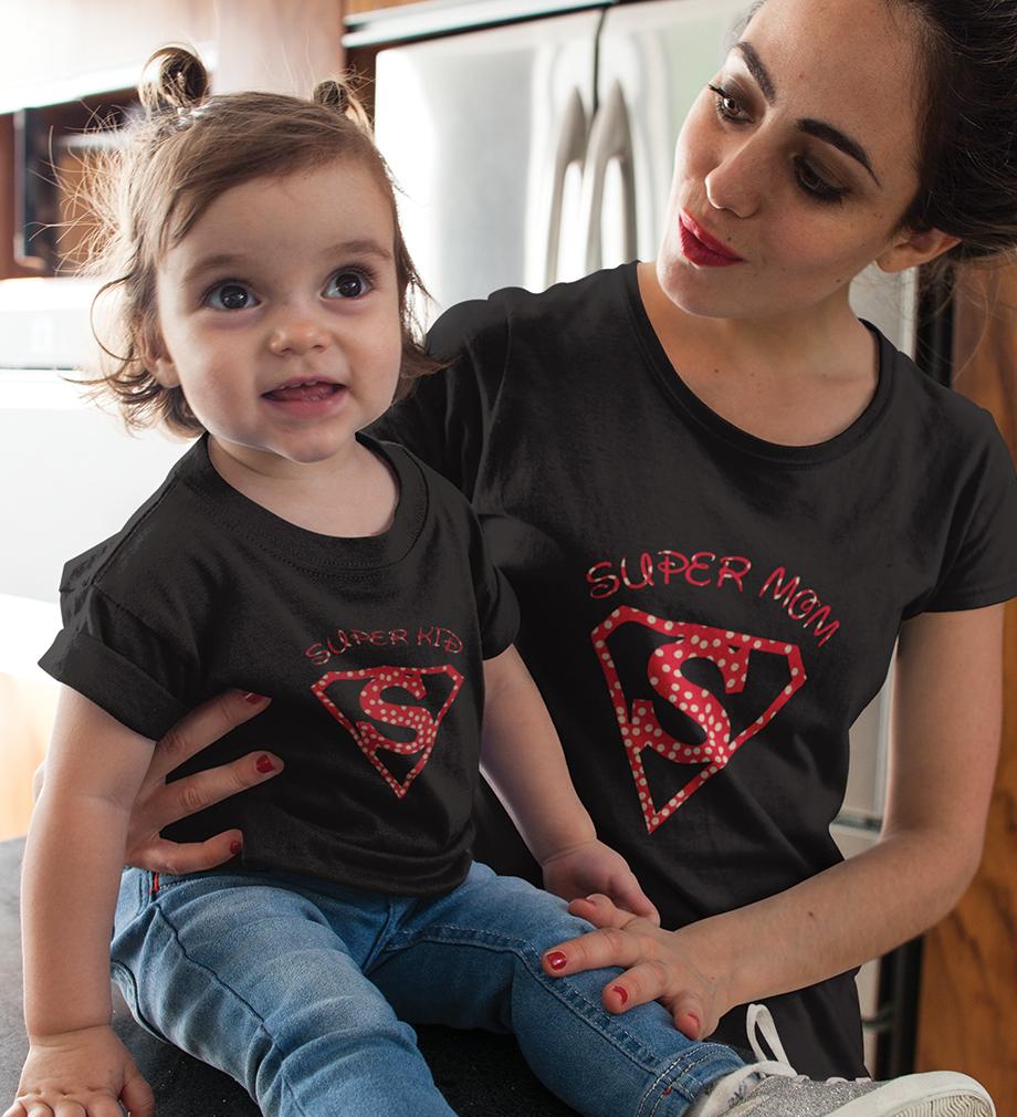 Super Mom Super Kid Mother and Daughter Matching T-Shirt- FunkyTeesClub