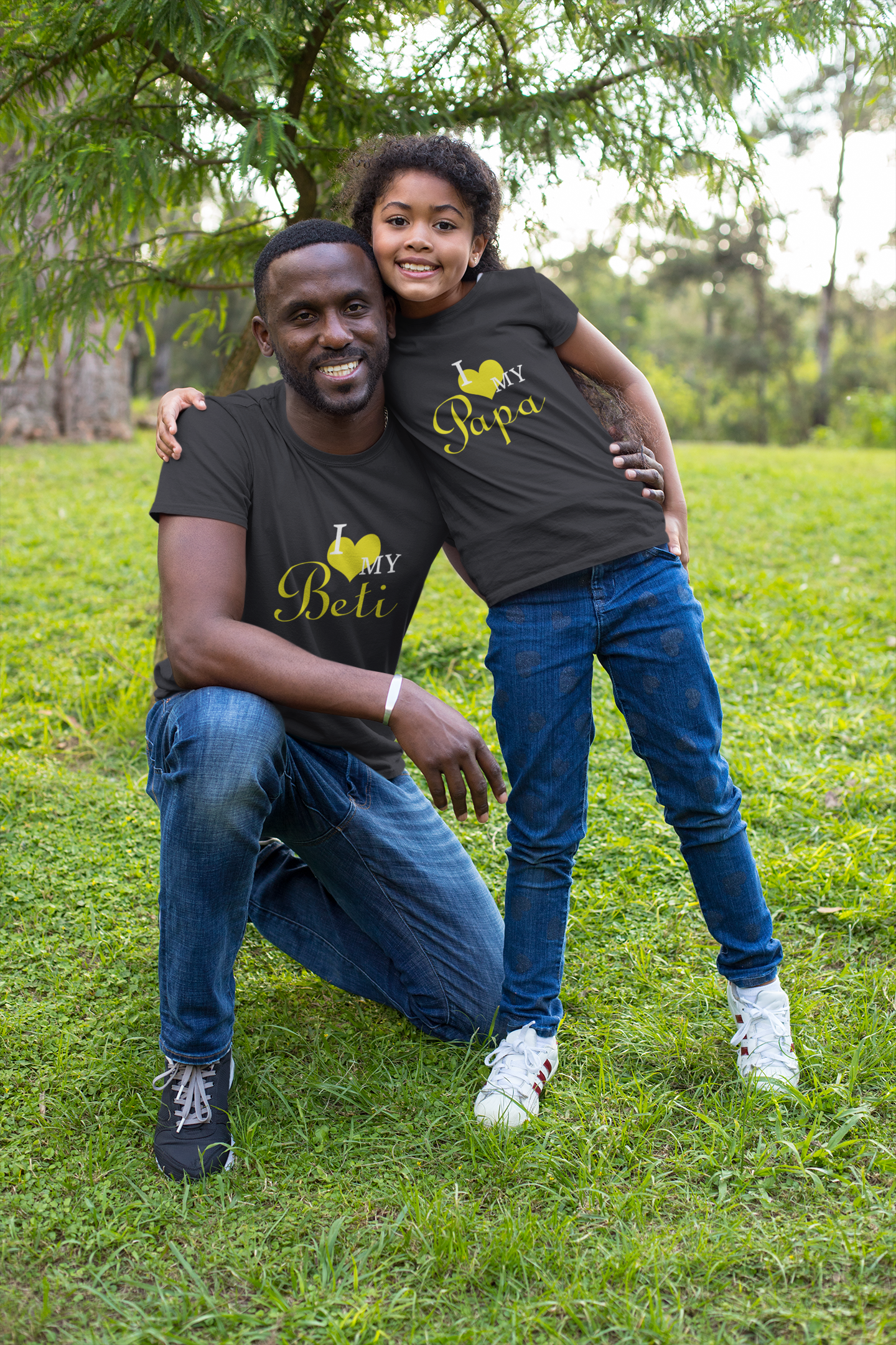 I Love My Papa Father and Daughter Black Matching T-Shirt- FunkyTeesClub