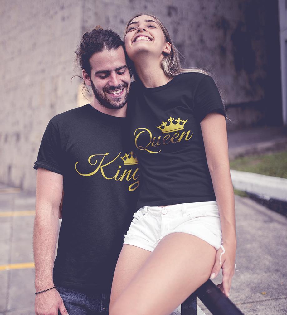 King Queen Couple Half Sleeves T-Shirts -FunkyTees