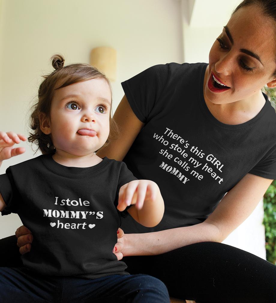 There Is girl Who Stole My Heart I Stole Mommy's Heart Mother and Daughter Matching T-Shirt- FunkyTeesClub