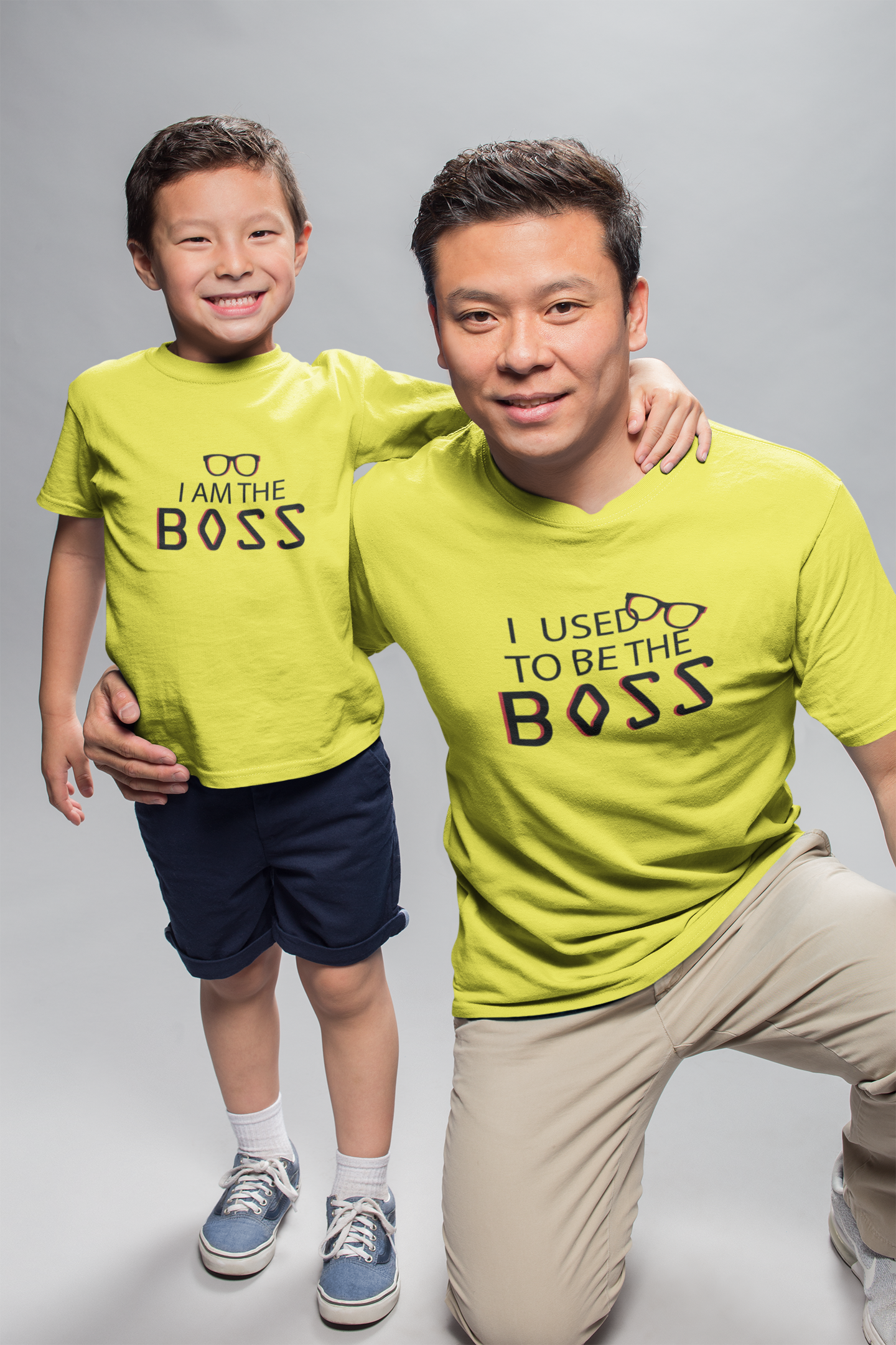 I Am The Boss Father and Son Yellow Matching T-Shirt- FunkyTeesClub