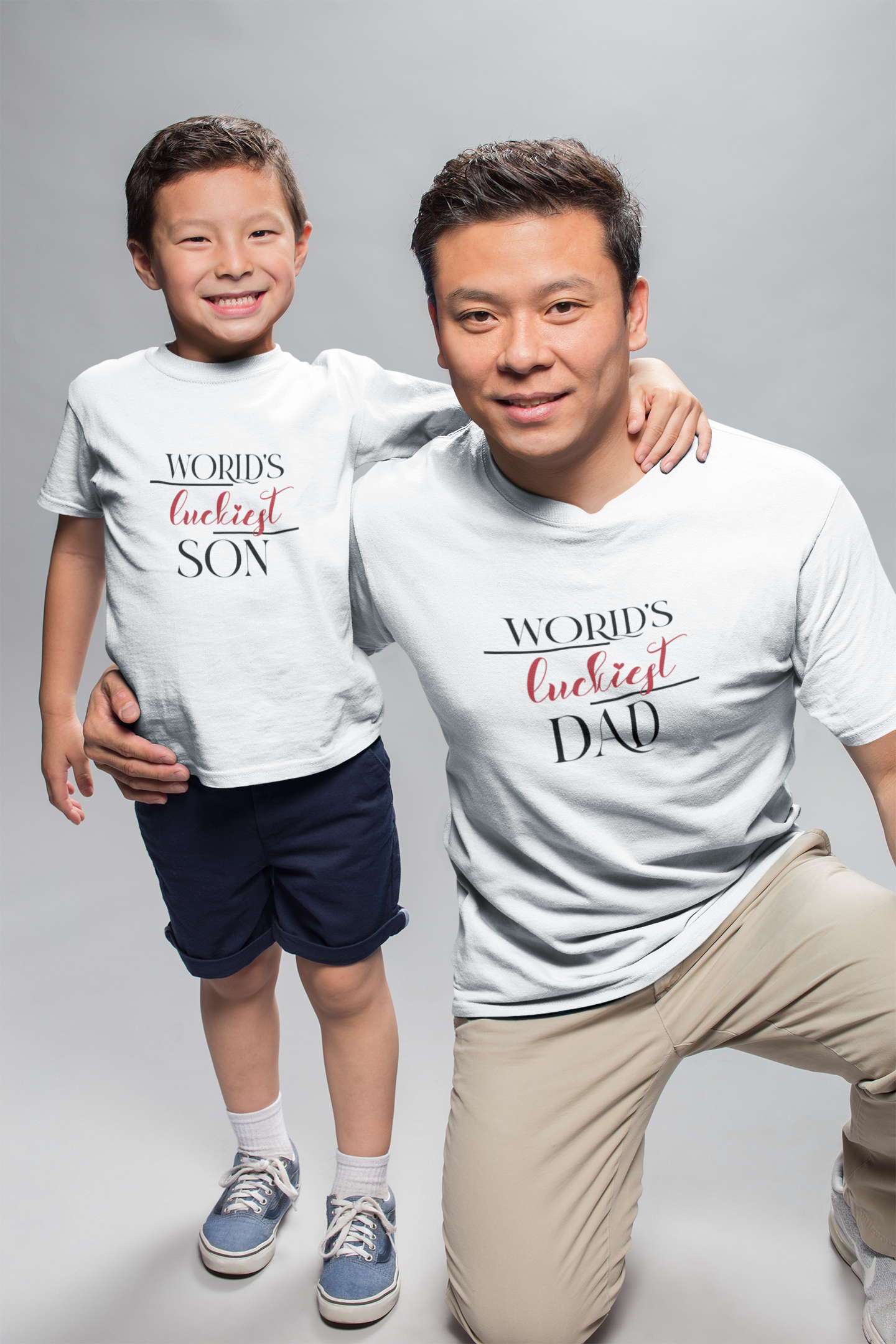 Luckiest Dad Father and Son White Matching T-Shirt- FunkyTeesClub