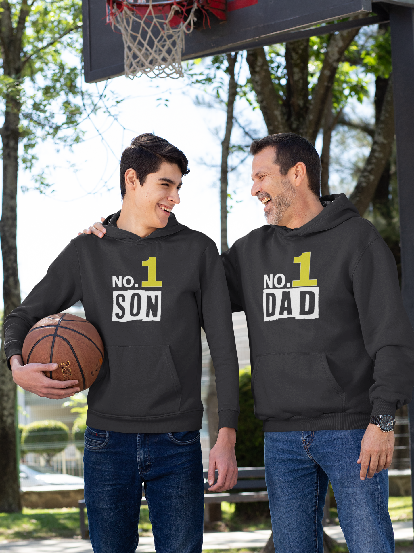 No 1 Dad Father and Son Black Matching Hoodies- FunkyTeesClub