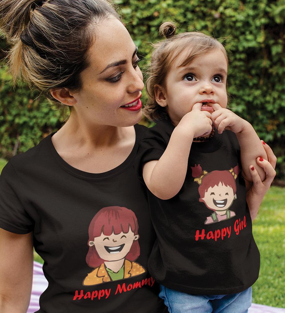 Happy Mom Happy Girl Mother and Daughter Matching T-Shirt- FunkyTeesClub