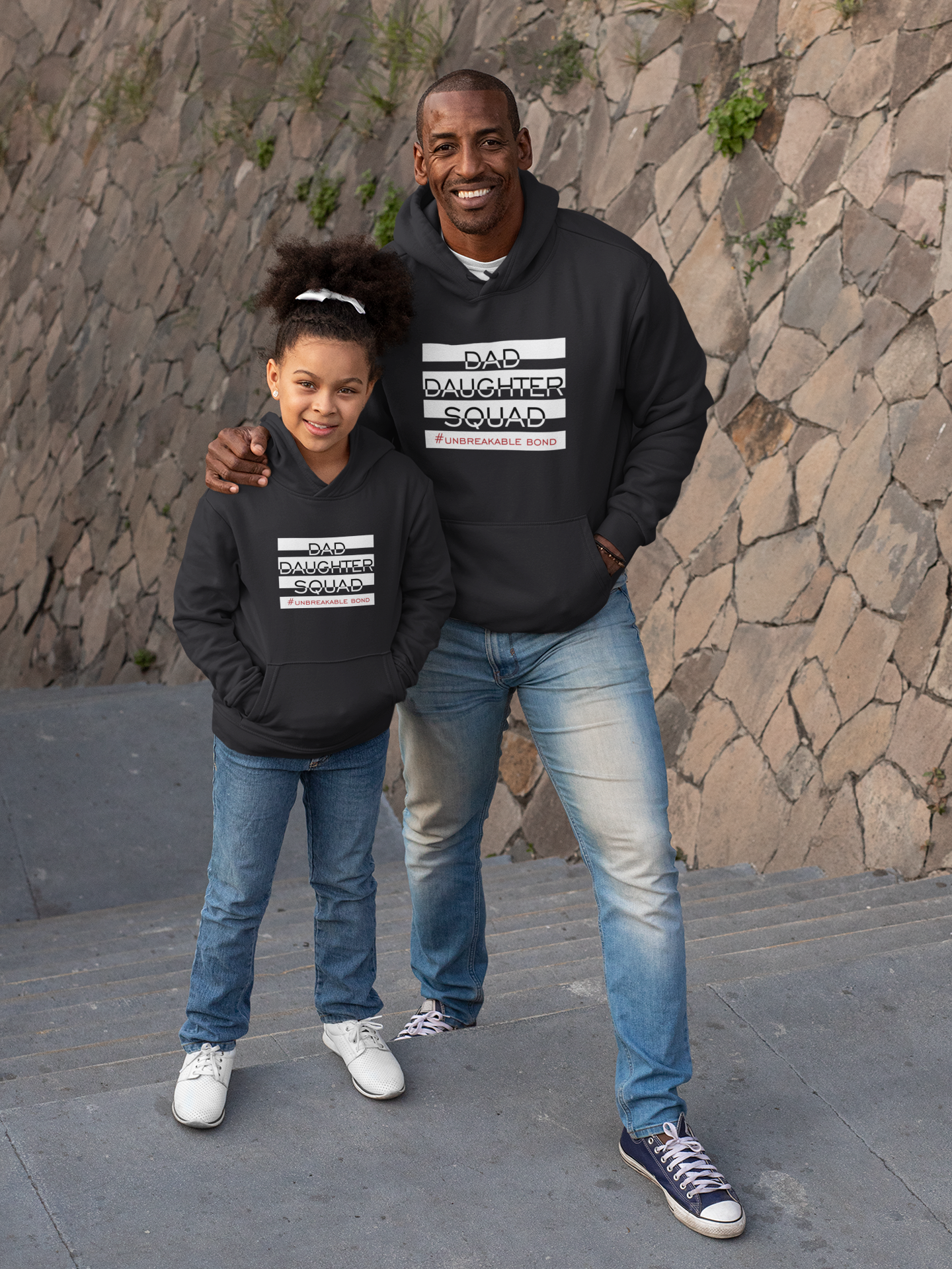 Dad Daughter Squad Father and Daughter Black Matching Hoodies- FunkyTeesClub