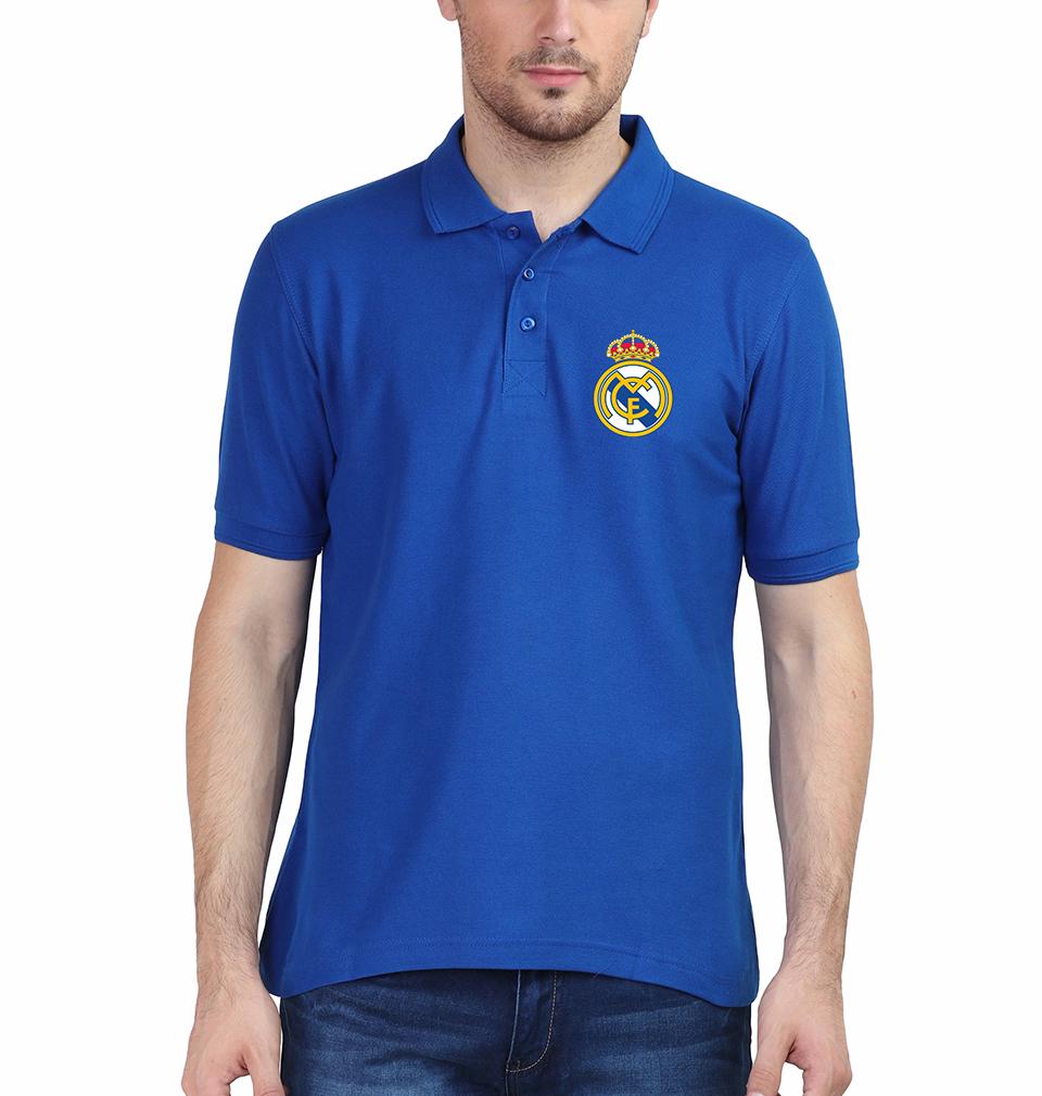 Real Madrid Logo Men Polo Half Sleeves T-Shirts-FunkyTeesClub
